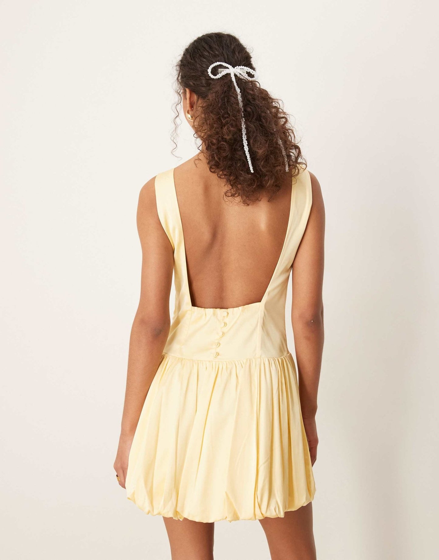 Abercrombie & Fitch high neck sleeveless bubble skirt open back mini dress in yellow - ASOS Sample Sale
