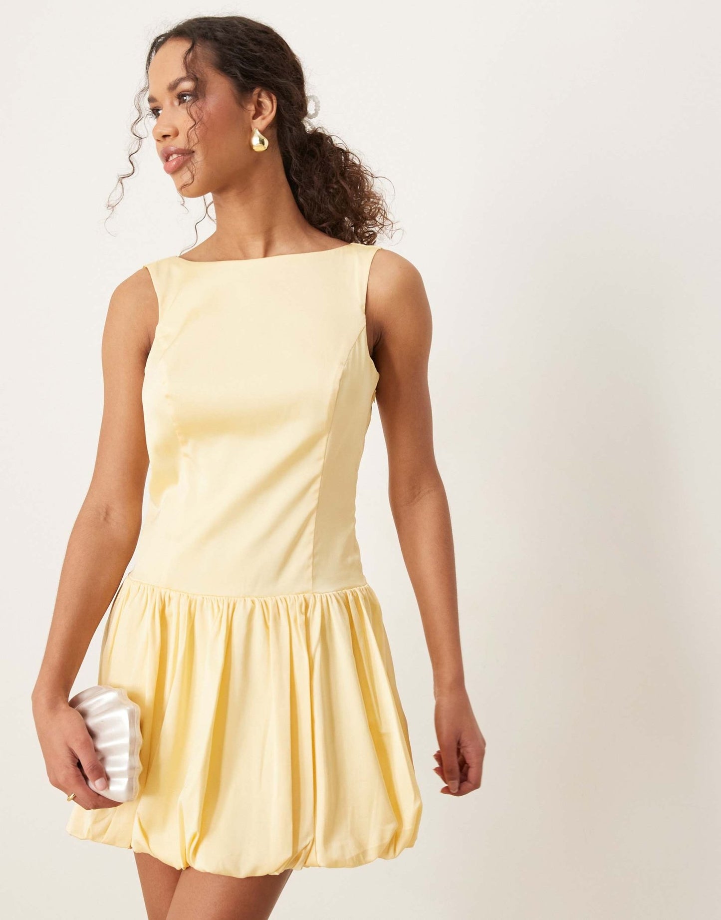 Abercrombie & Fitch high neck sleeveless bubble skirt open back mini dress in yellow - ASOS Sample Sale