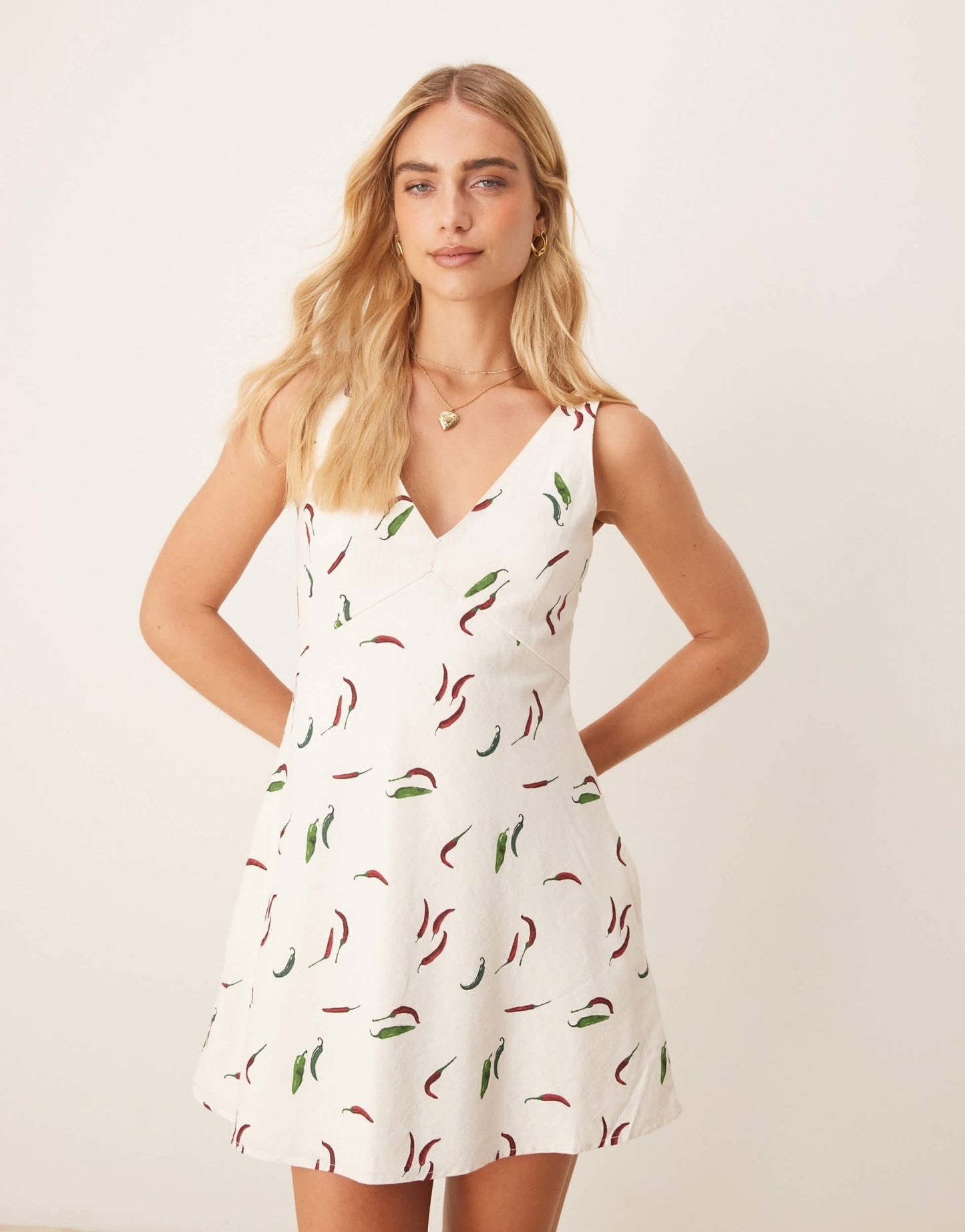 Abercrombie & Fitch high square neck linen mini dress in green print - ASOS Sample Sale
