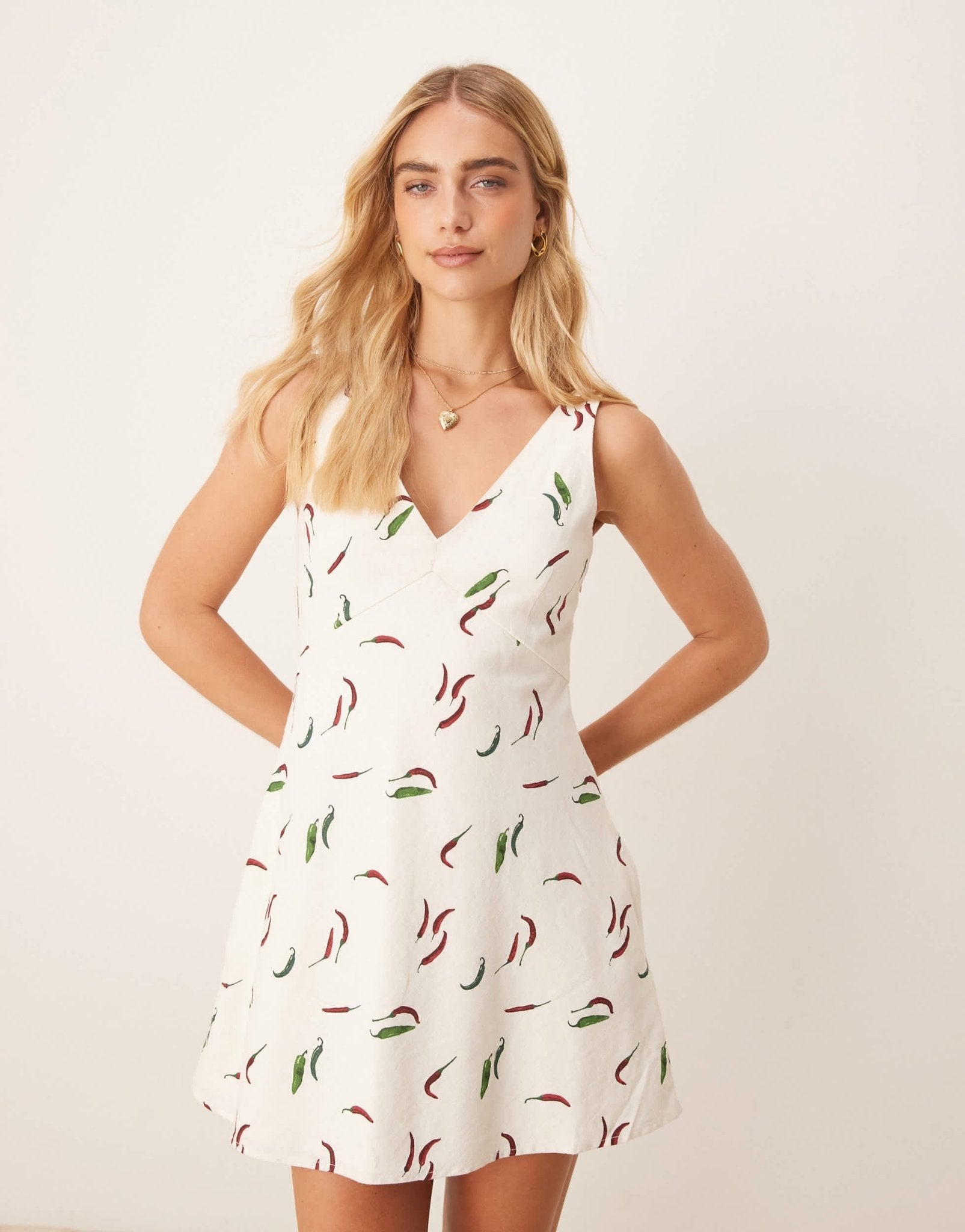 Abercrombie & Fitch high square neck linen mini dress in green print - ASOS Sample Sale