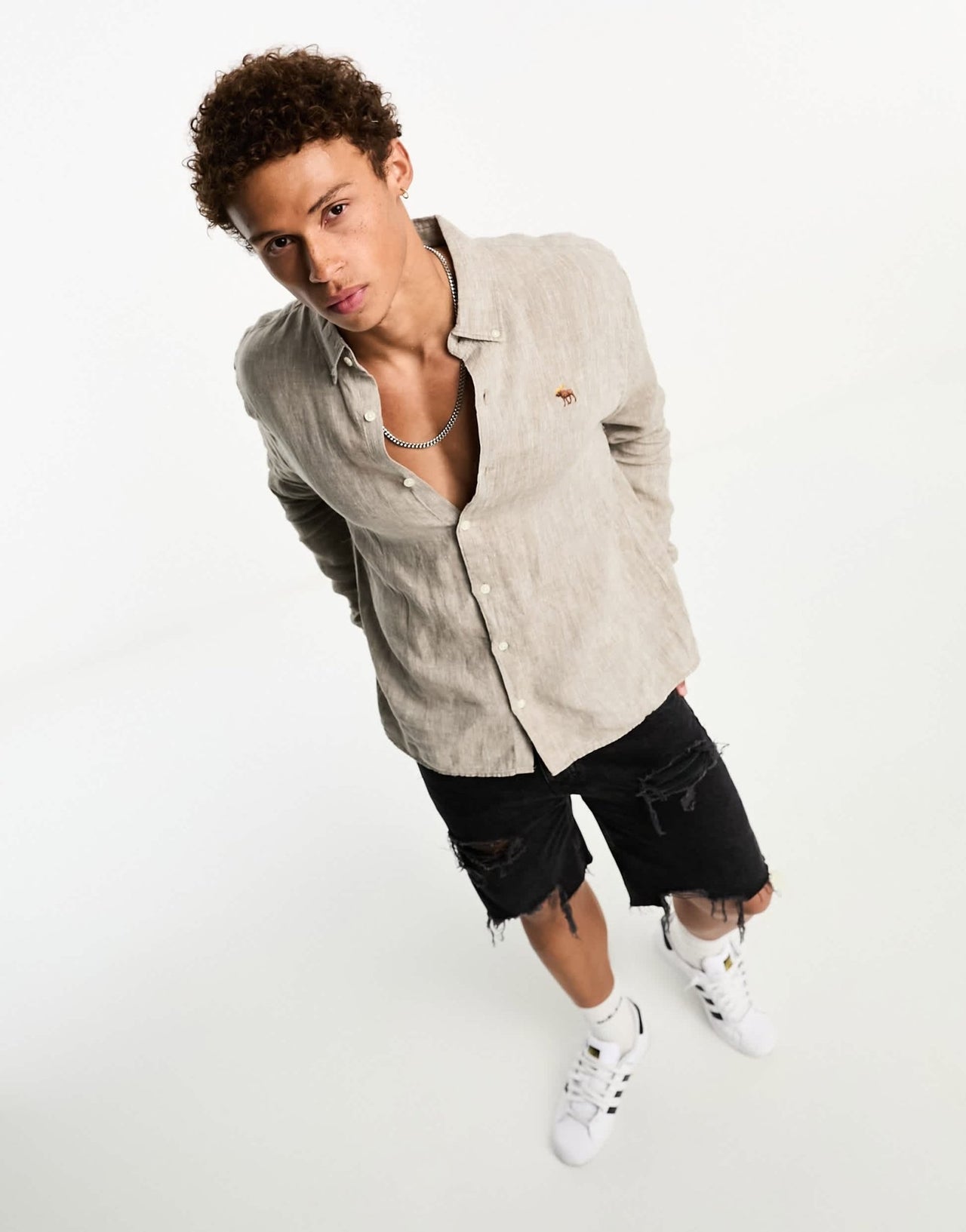 Abercrombie & Fitch icon logo linen shirt in beige - ASOS Sample Sale
