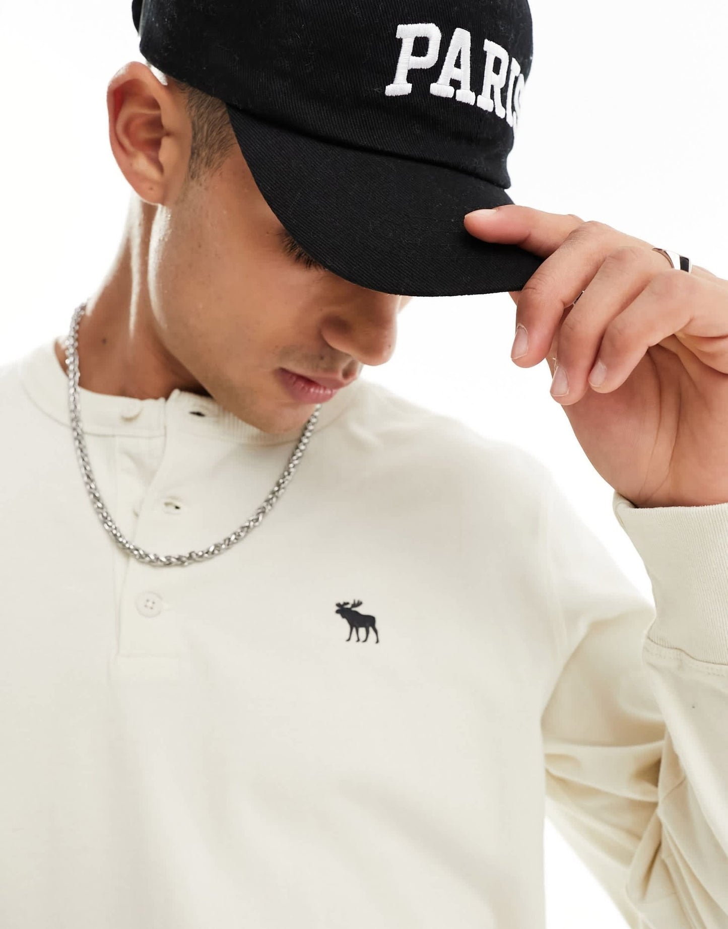 Abercrombie & Fitch icon logo long sleeve henley top in cream - ASOS Sample Sale