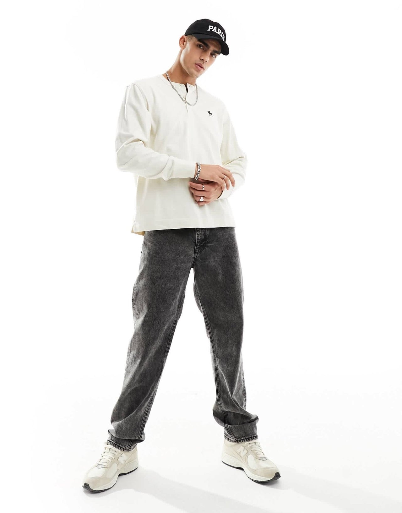Abercrombie & Fitch icon logo long sleeve henley top in cream - ASOS Sample Sale