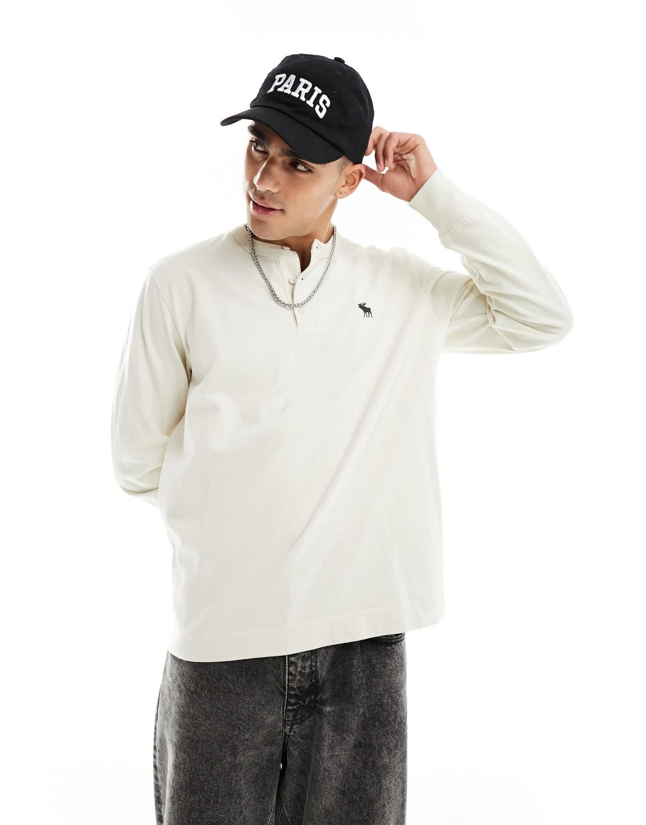 Abercrombie & Fitch icon logo long sleeve henley top in cream - ASOS Sample Sale