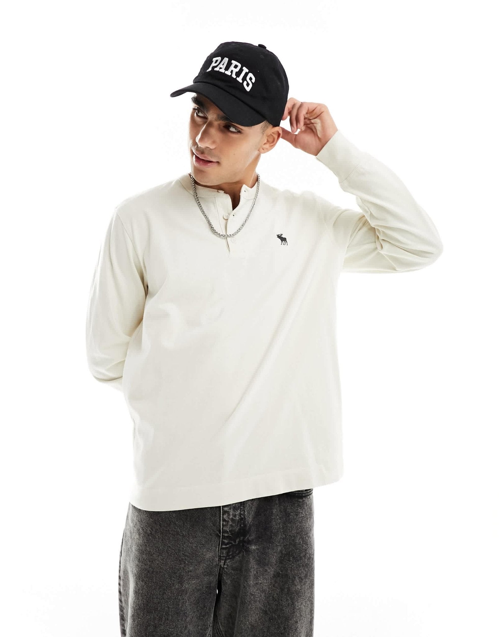 Abercrombie & Fitch icon logo long sleeve henley top in cream - ASOS Sample Sale