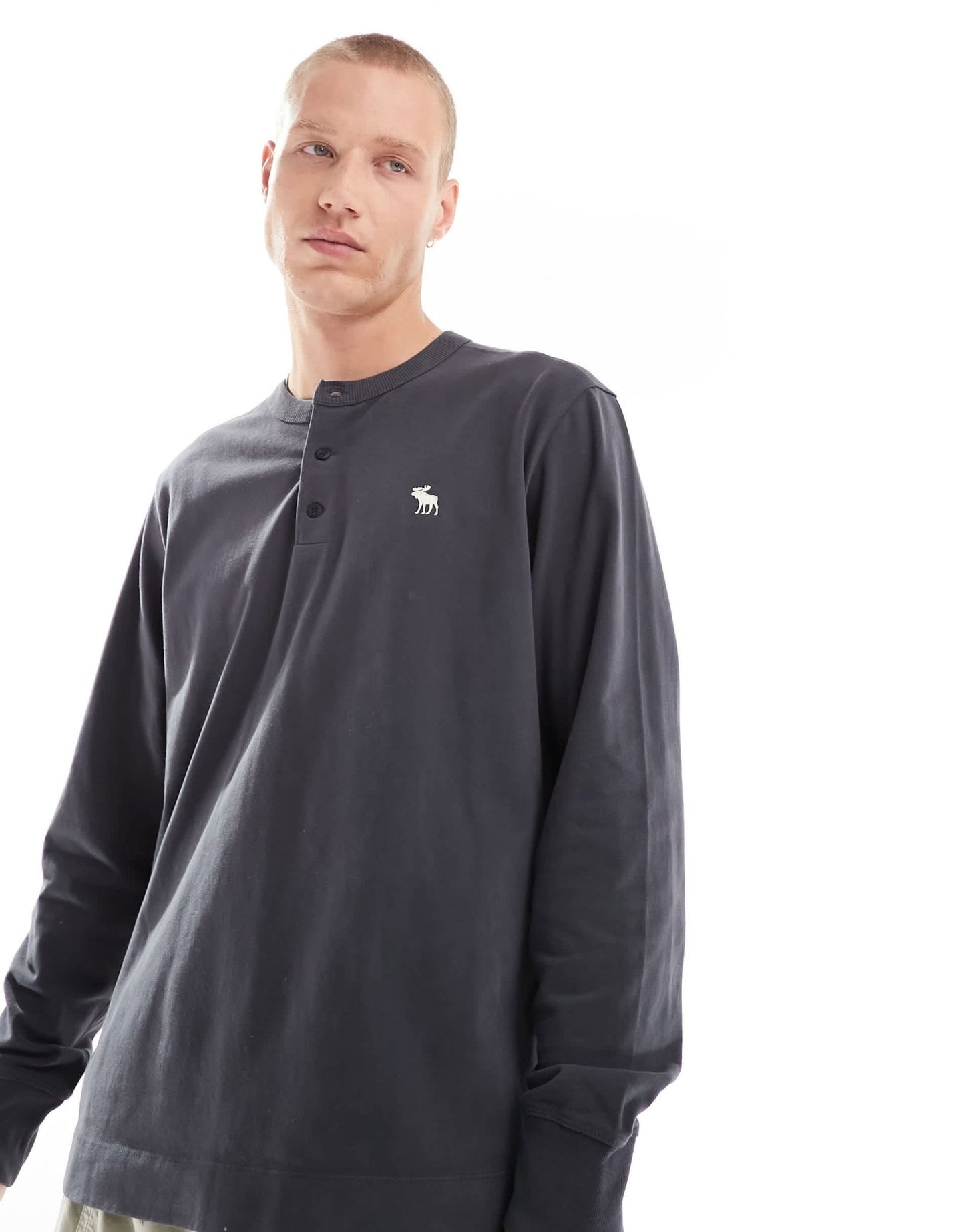 Abercrombie & Fitch icon logo premium henley long sleeve in washed black - ASOS Sample Sale