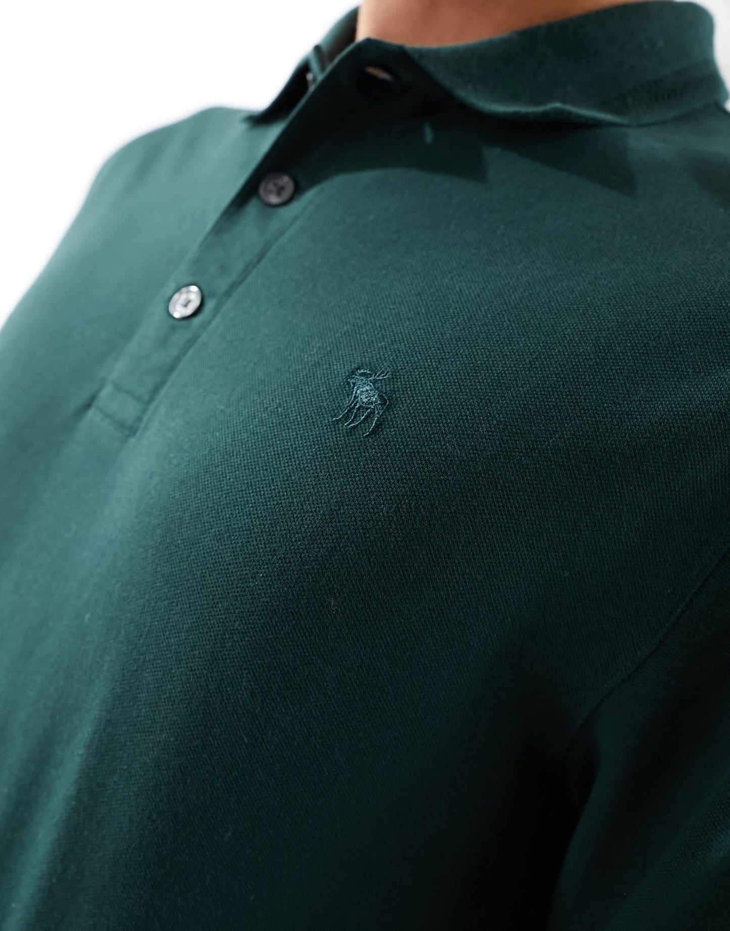 Abercrombie & Fitch icon logo tipped long sleeve pique polo in dark green - ASOS Sample Sale