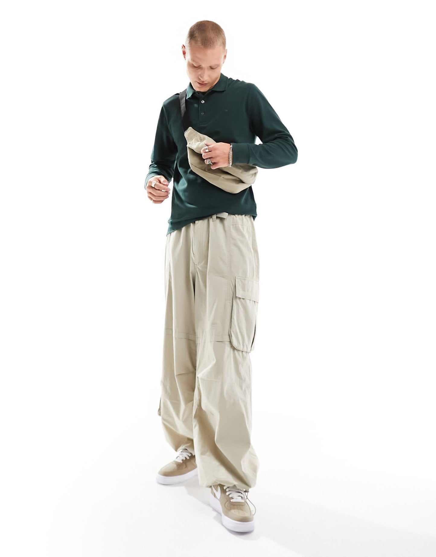Abercrombie & Fitch icon logo tipped long sleeve pique polo in dark green - ASOS Sample Sale