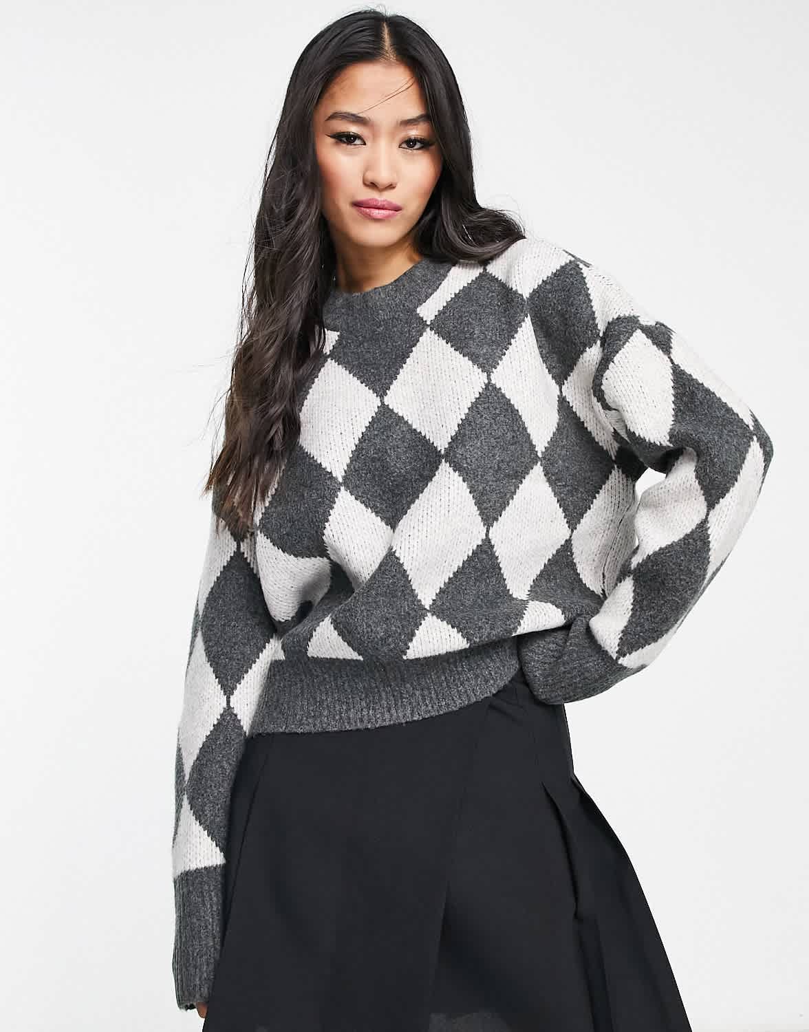 Abercrombie & Fitch knitted crew neck jumper in black and white - ASOS Sample Sale