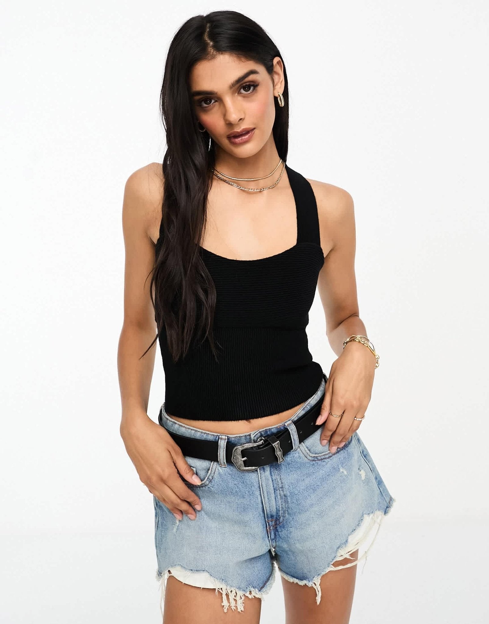 Abercrombie & Fitch knitted cross back top in black - ASOS Sample Sale