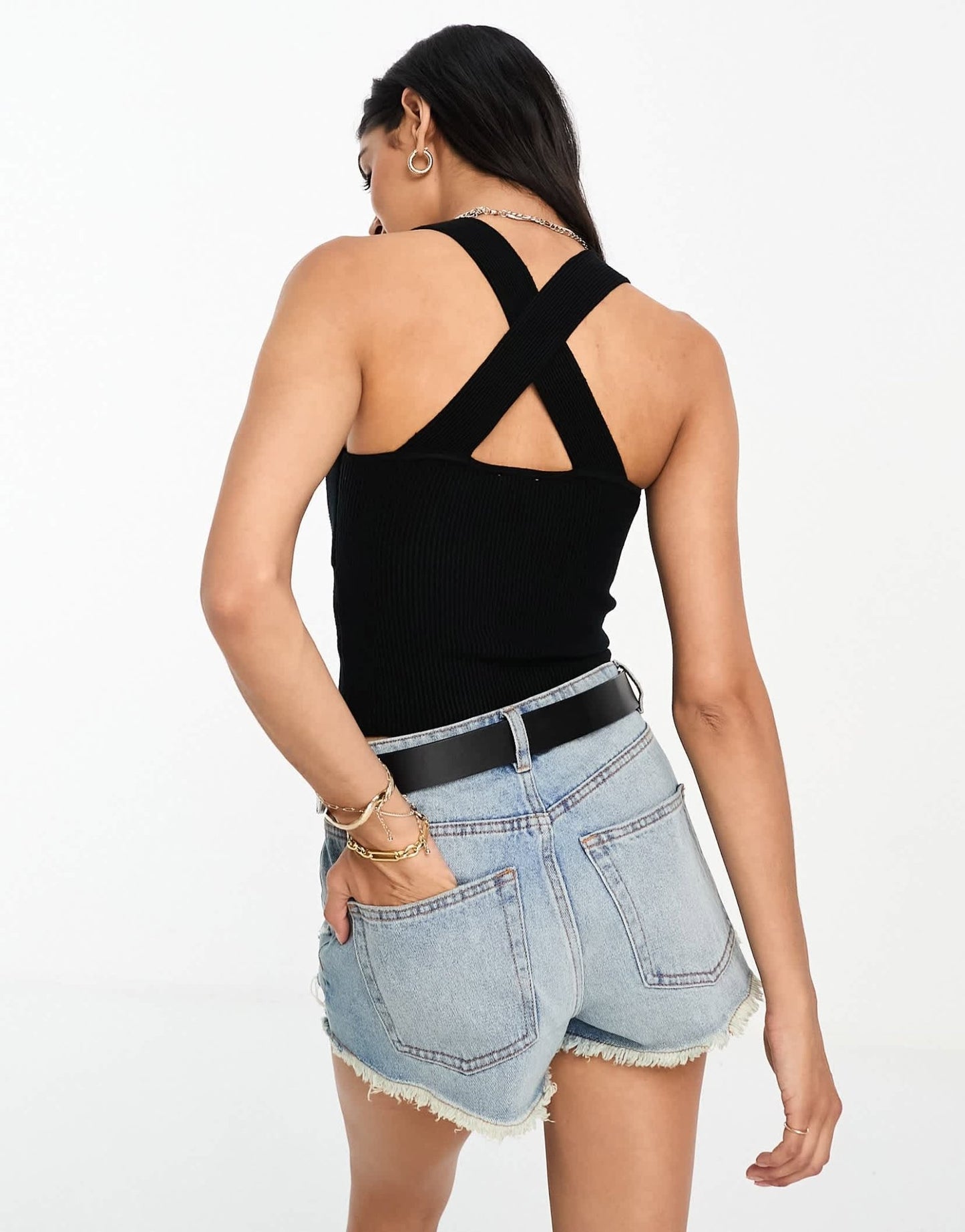 Abercrombie & Fitch knitted cross back top in black - ASOS Sample Sale