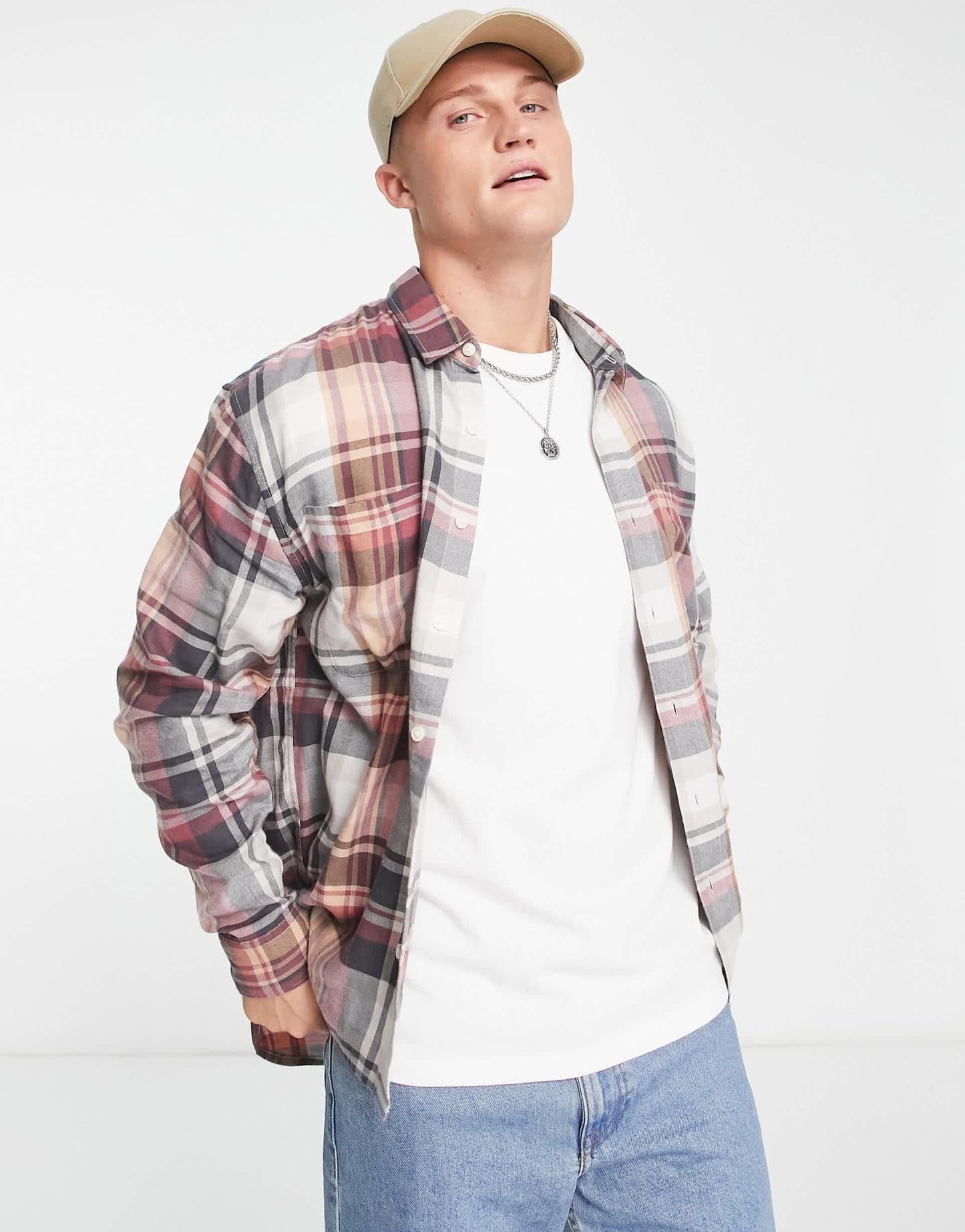 Abercrombie & Fitch lightweight check flannel shirt in burgundy - ASOS Sample Sale