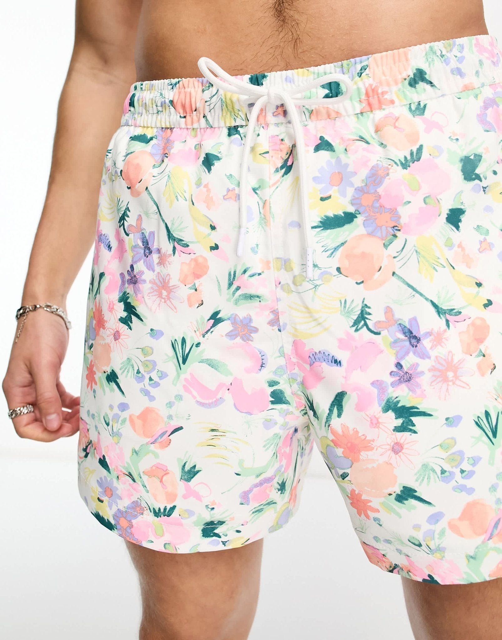 Abercrombie & Fitch lined 5inch floral swim shorts in white - ASOS Sample Sale