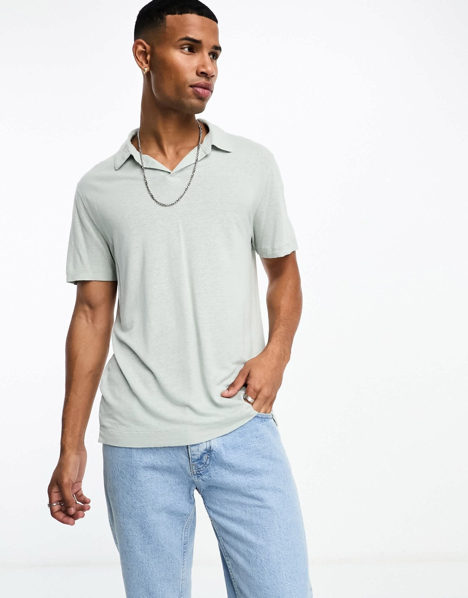 Abercrombie & Fitch linen polo shirt in green/grey - ASOS Sample Sale