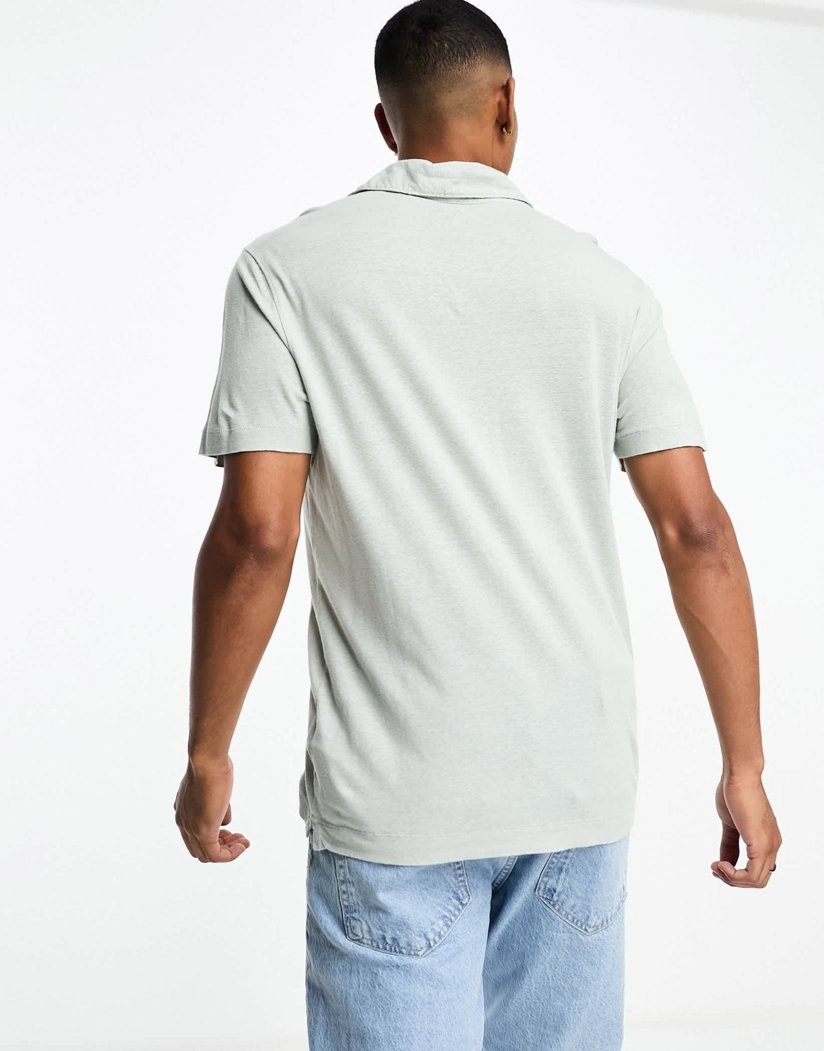 Abercrombie & Fitch linen polo shirt in green/grey - ASOS Sample Sale