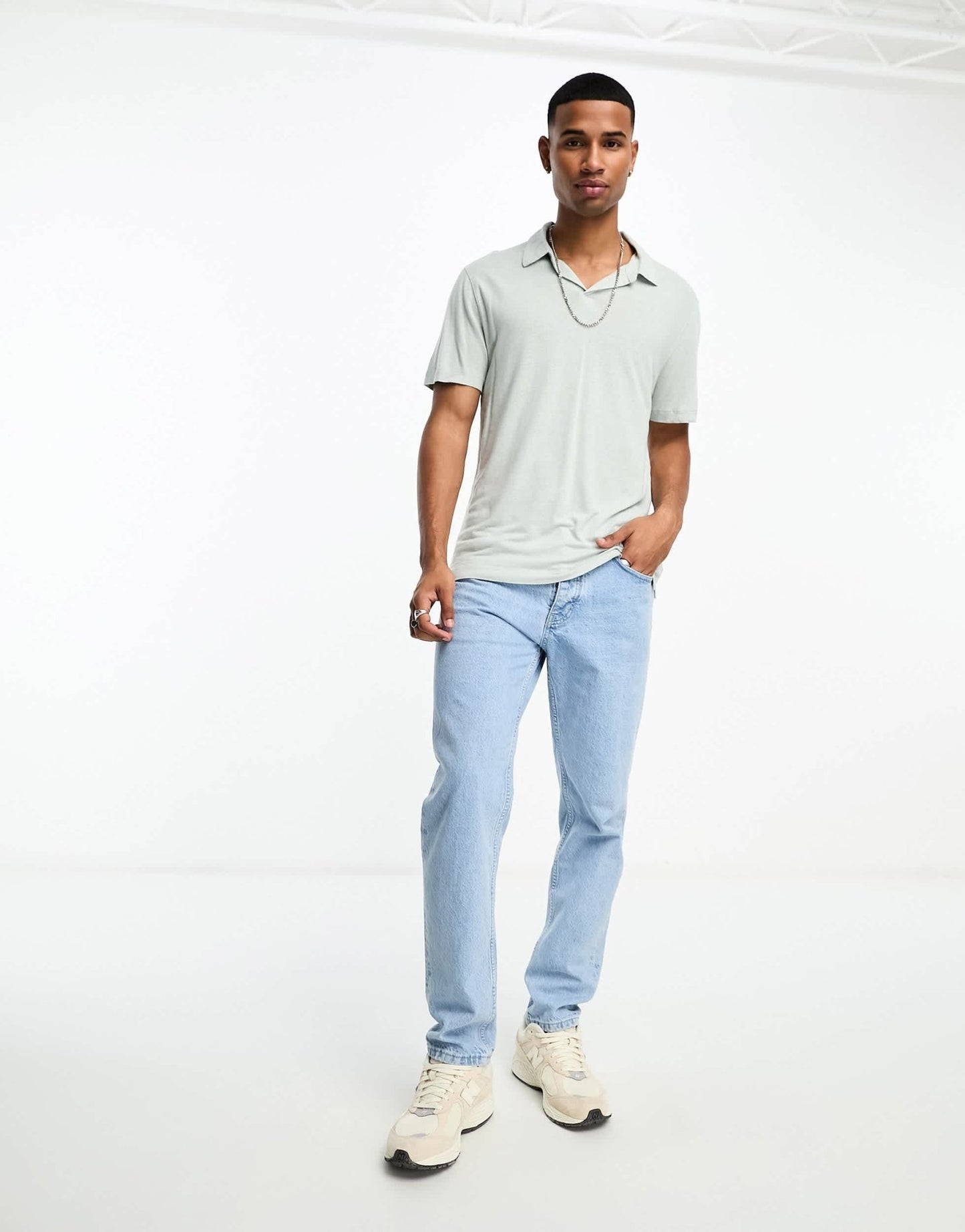 Abercrombie & Fitch linen polo shirt in green/grey - ASOS Sample Sale