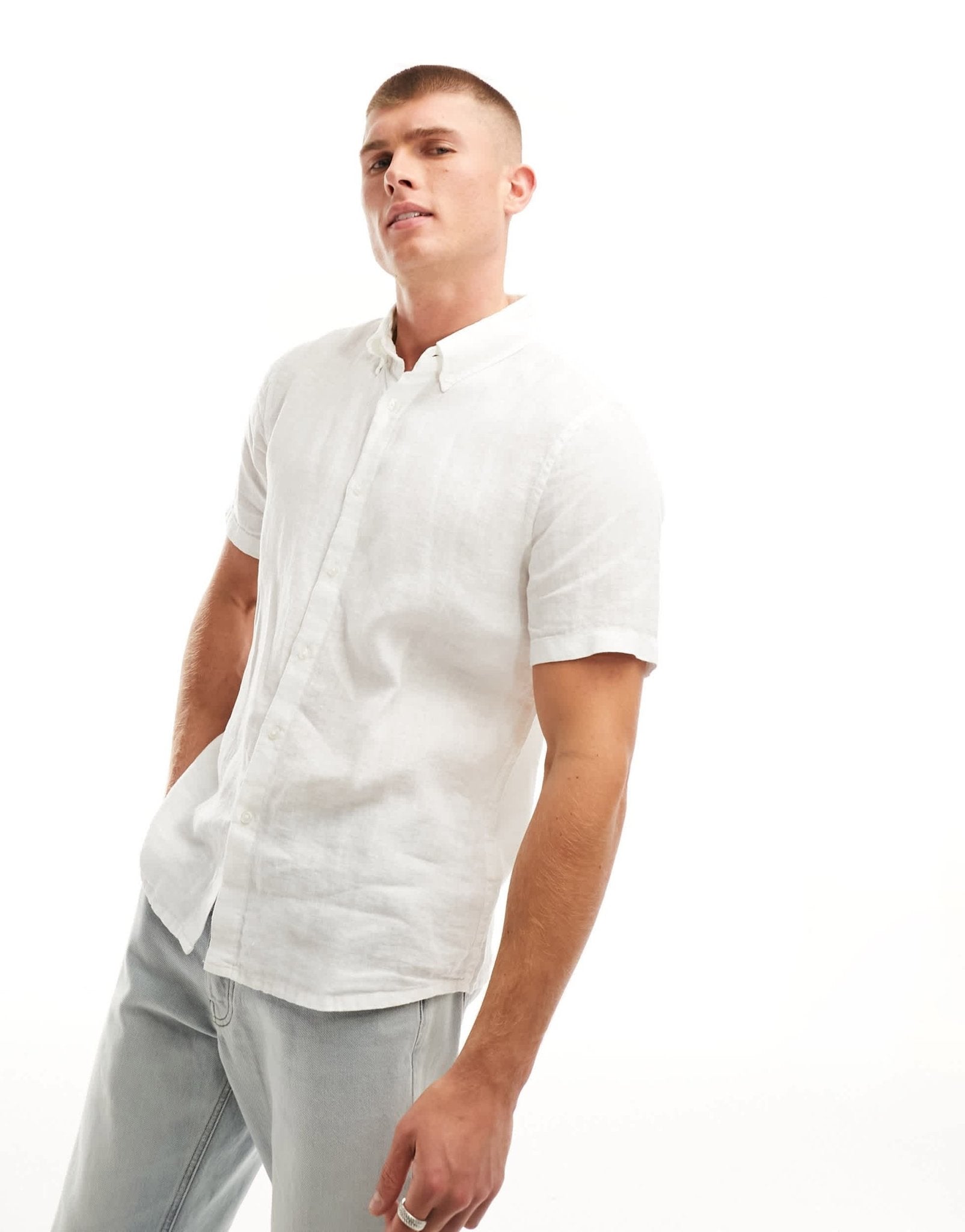 Abercrombie & Fitch linen short sleeve shirt in white - ASOS Sample Sale