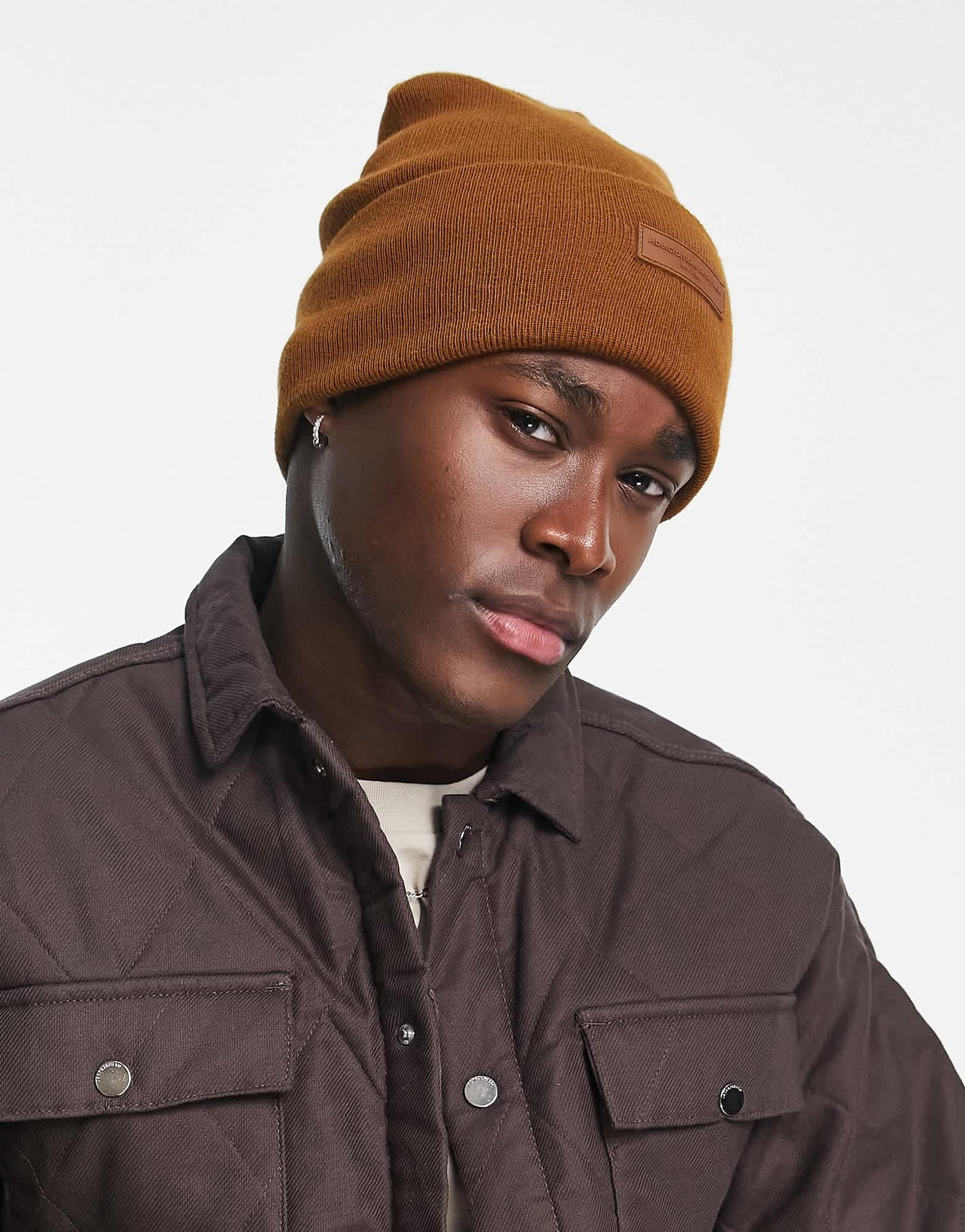 Abercrombie & Fitch logo patch tall knit beanie in brown - ASOS Sample Sale