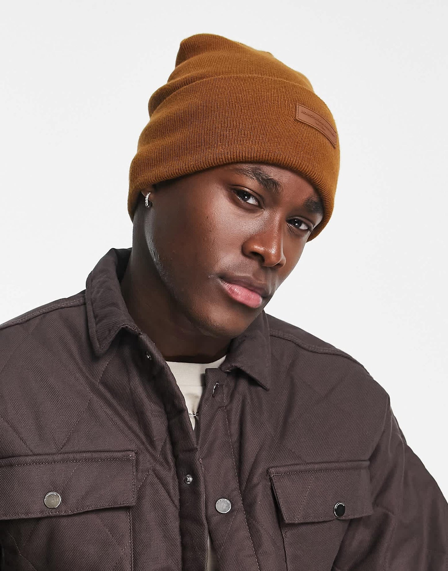 Abercrombie & Fitch logo patch tall knit beanie in brown - ASOS Sample Sale