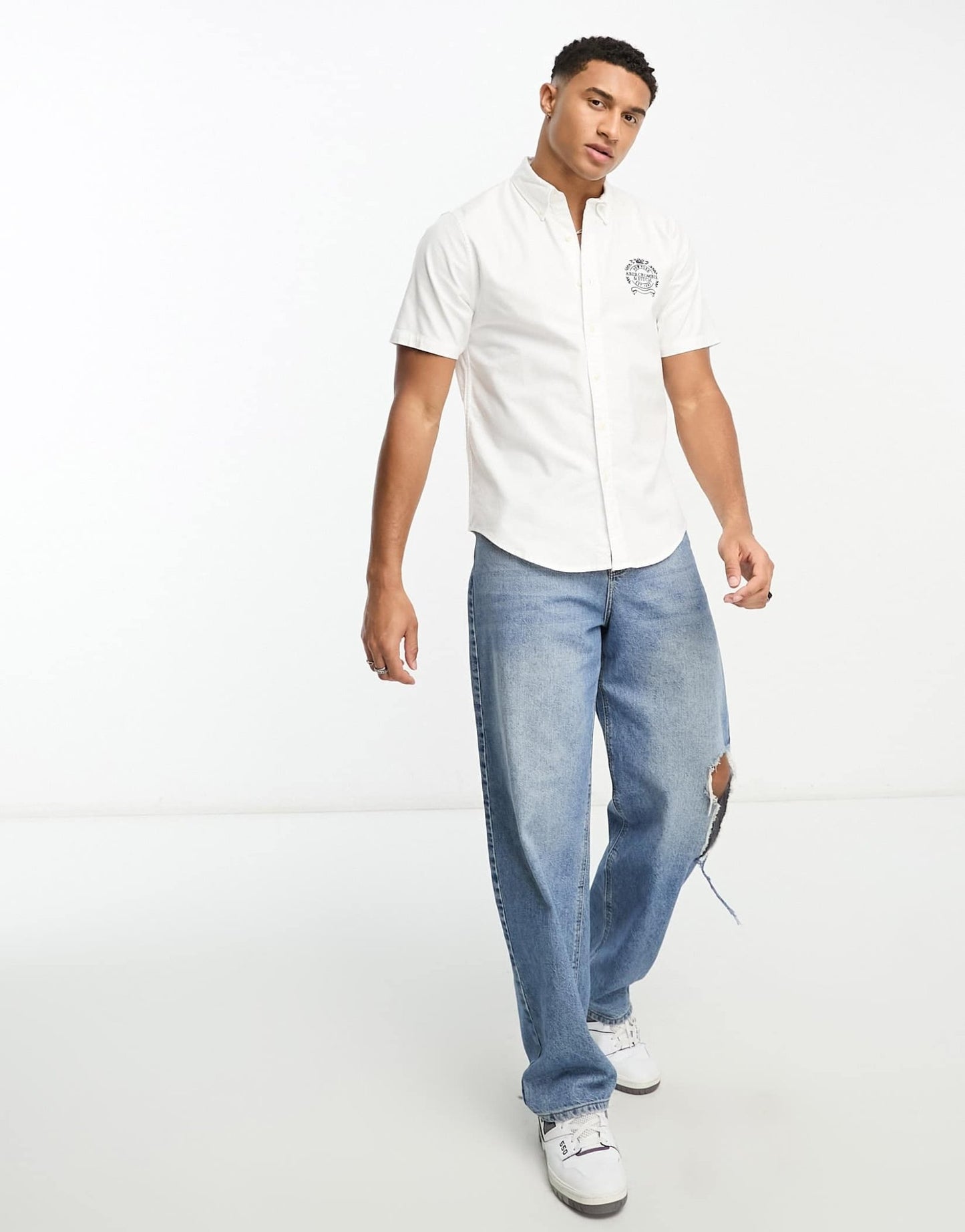 Abercrombie & Fitch logo short sleeve oxford shirt in white - ASOS Sample Sale