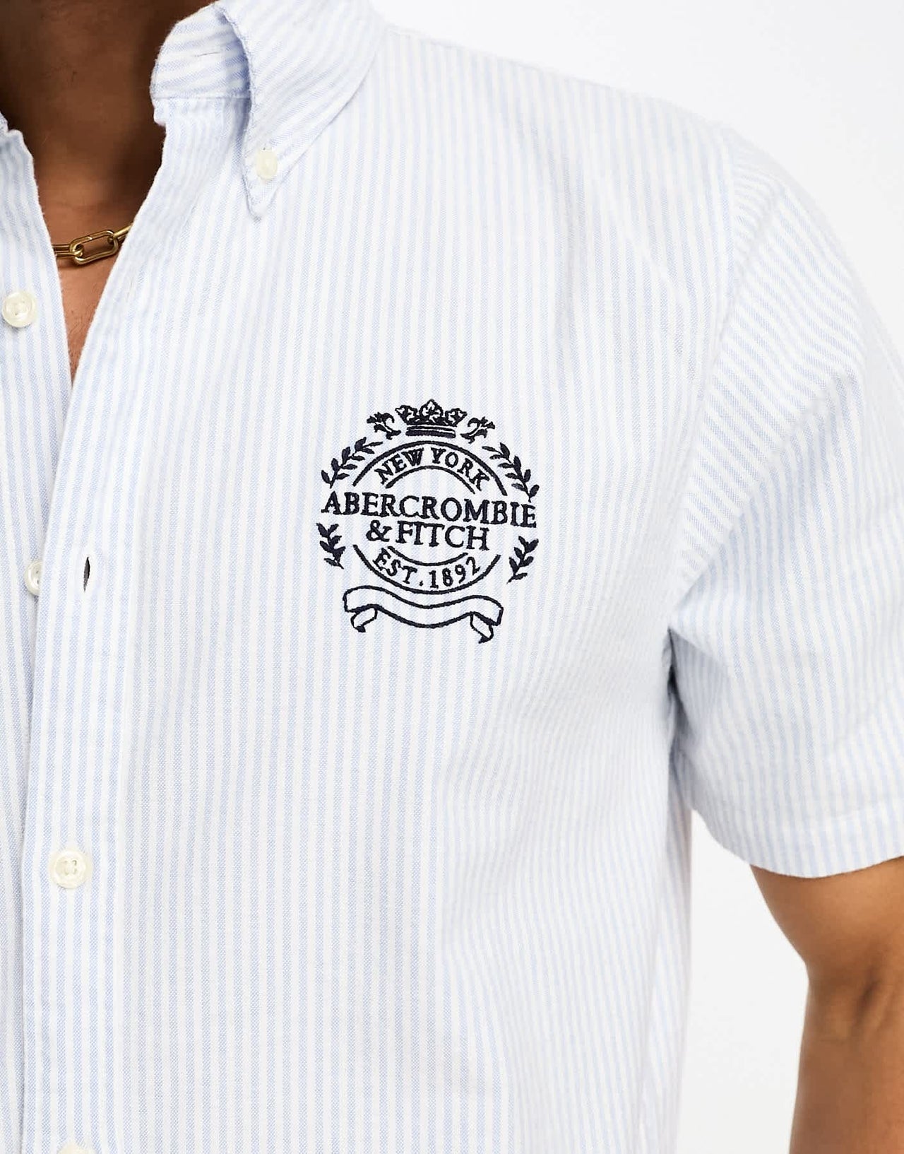 Abercrombie & Fitch logo short stripe sleeve oxford shirt in blue/white - ASOS Sample Sale