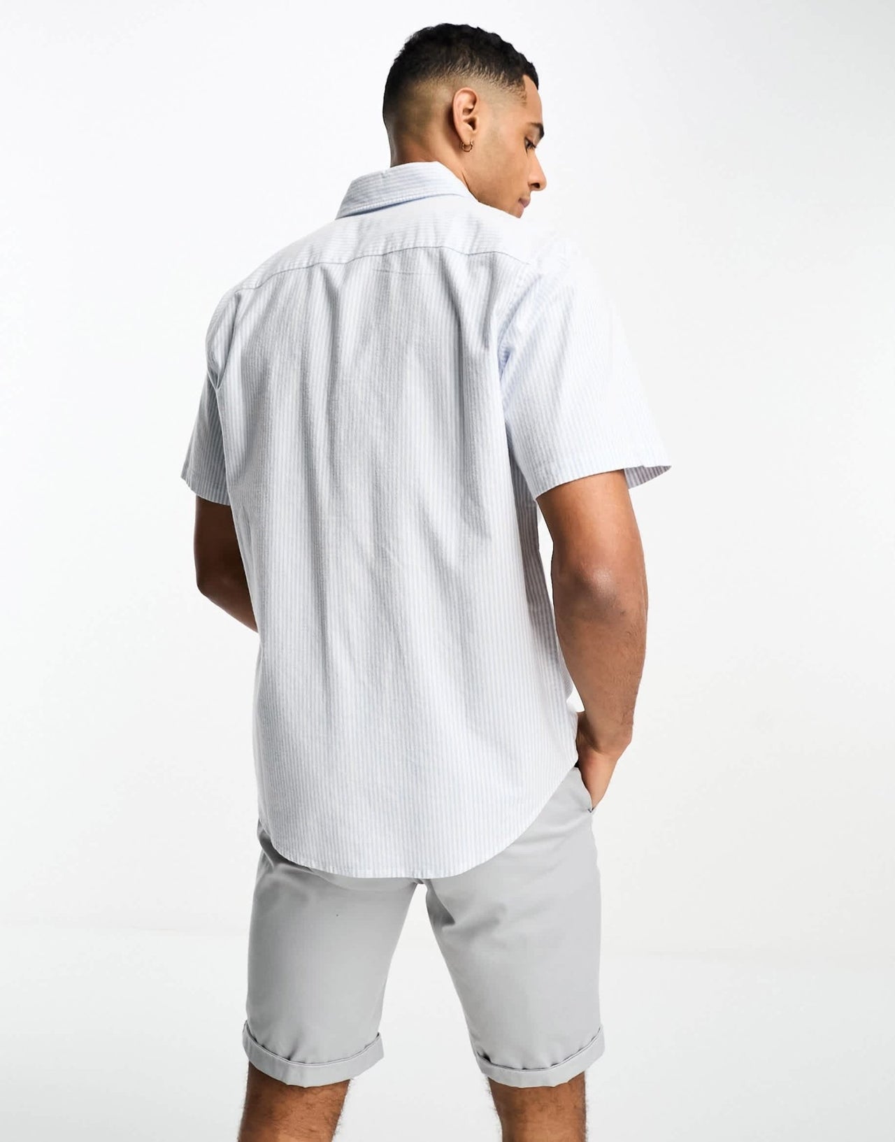 Abercrombie & Fitch logo short stripe sleeve oxford shirt in blue/white - ASOS Sample Sale