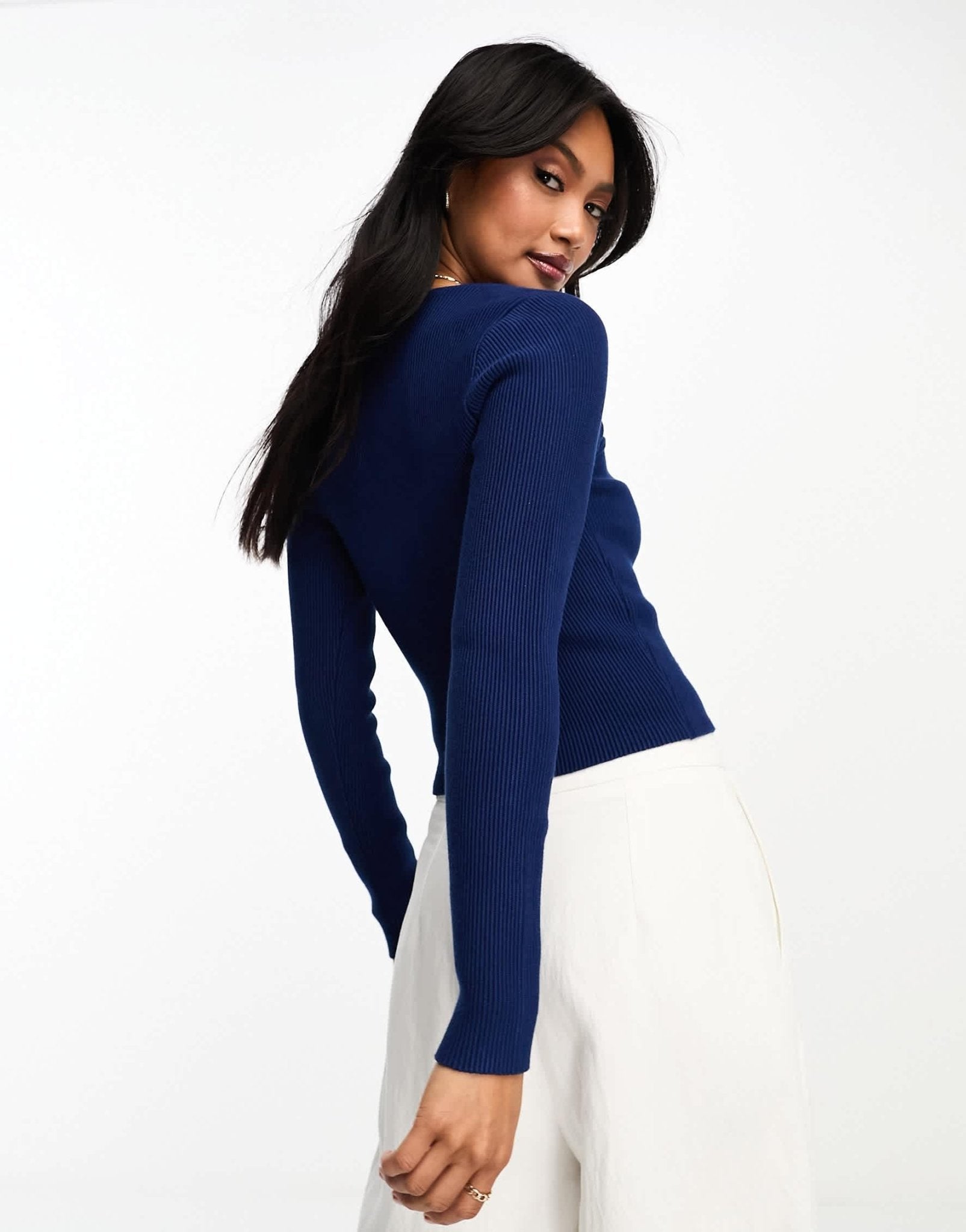 Abercrombie & Fitch long sleeve knitted top with sweetheart neckline in blue - ASOS Sample Sale