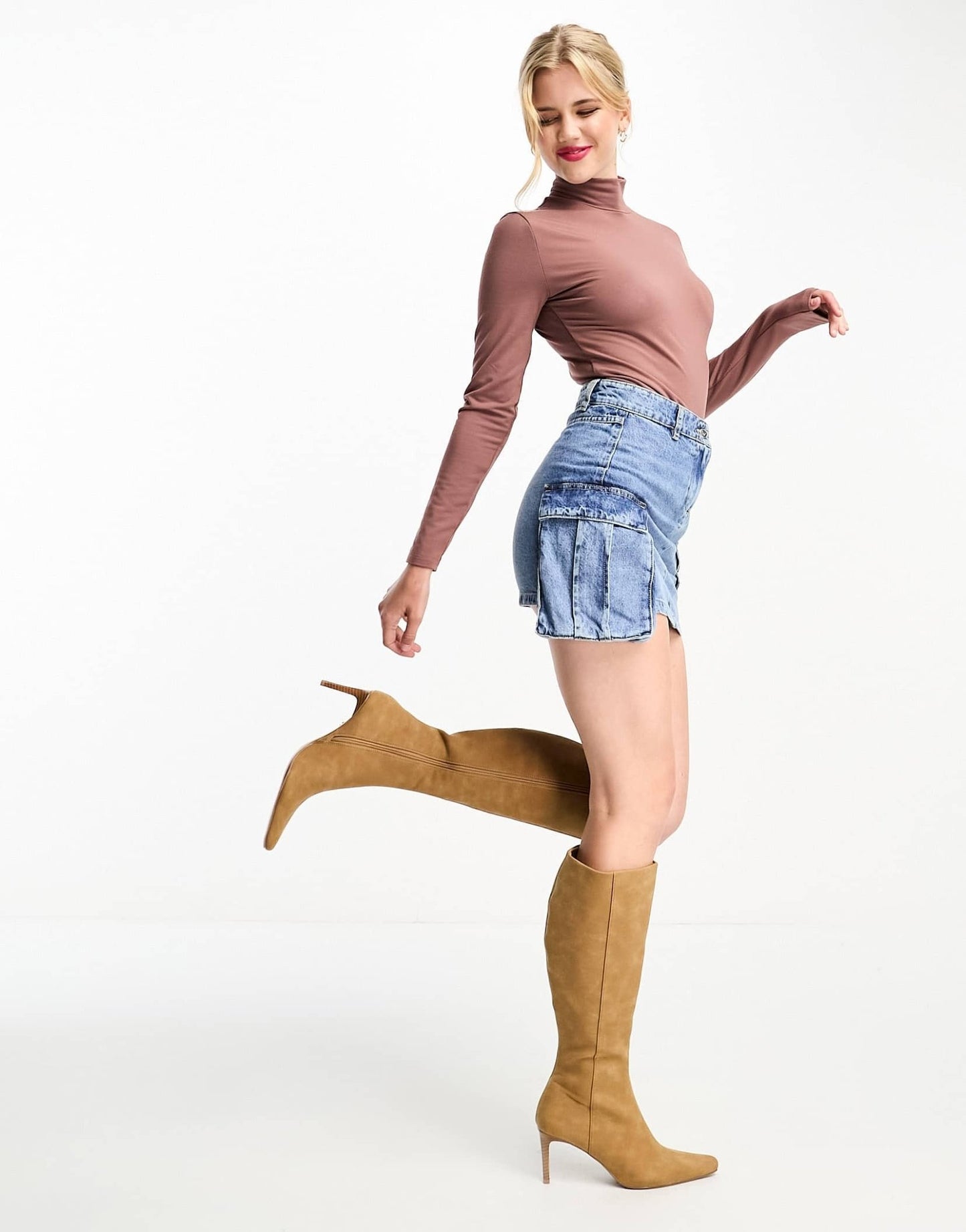 Abercrombie & Fitch long sleeve mock neck top in warm brown - ASOS Sample Sale