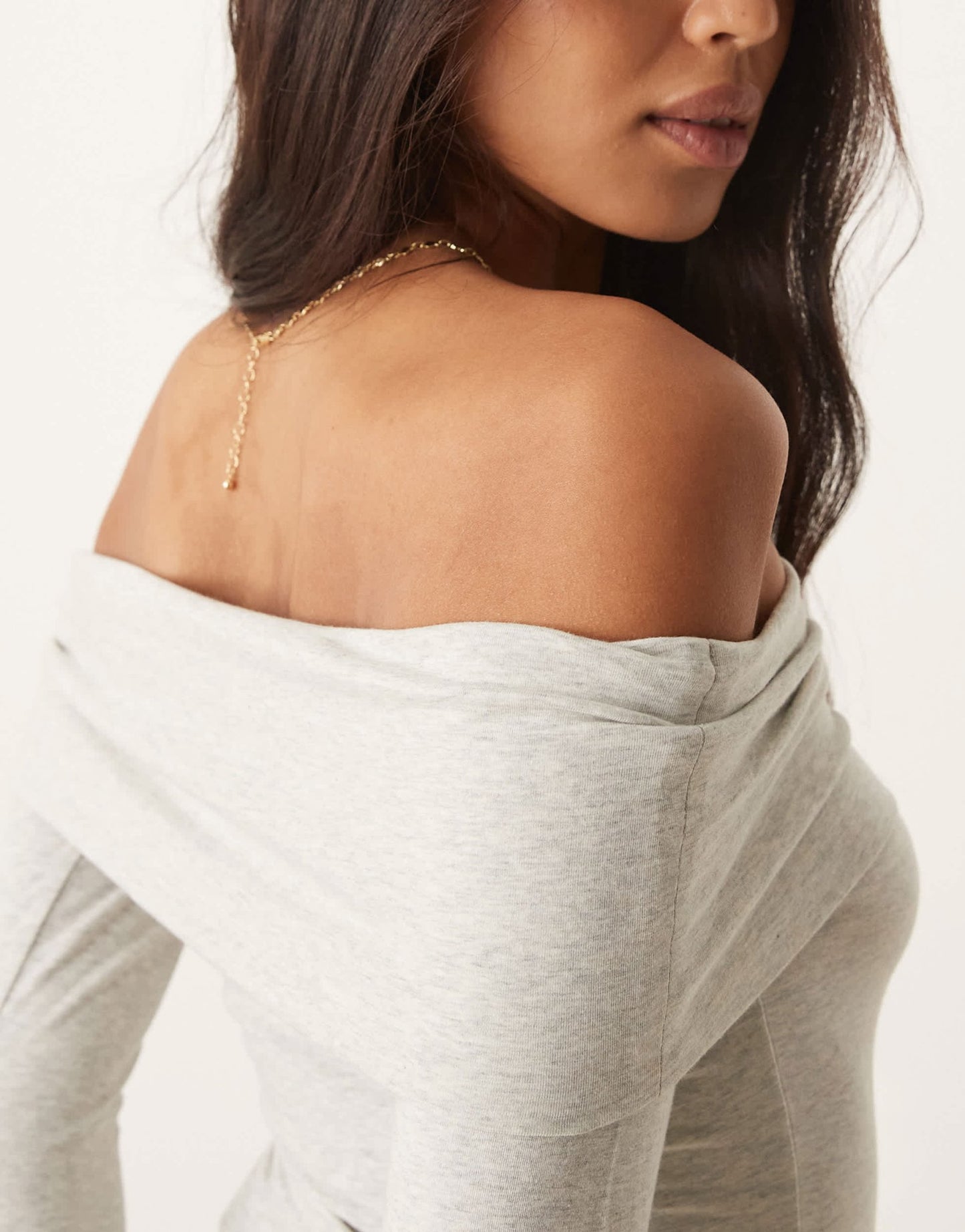 Abercrombie & Fitch long sleeve off the shoulder foldover top in grey - ASOS Sample Sale