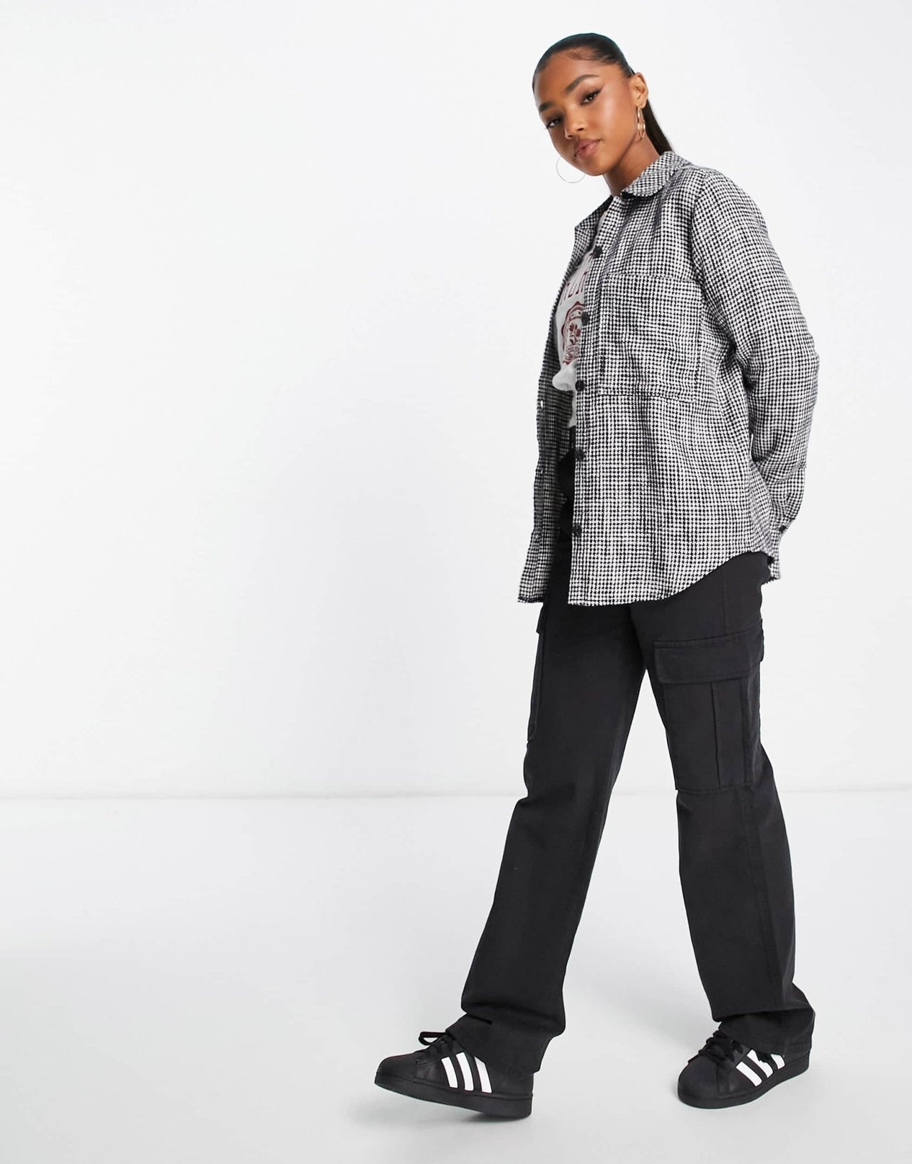 Abercrombie & Fitch long sleeve oversized tweed shirt in grey - ASOS Sample Sale