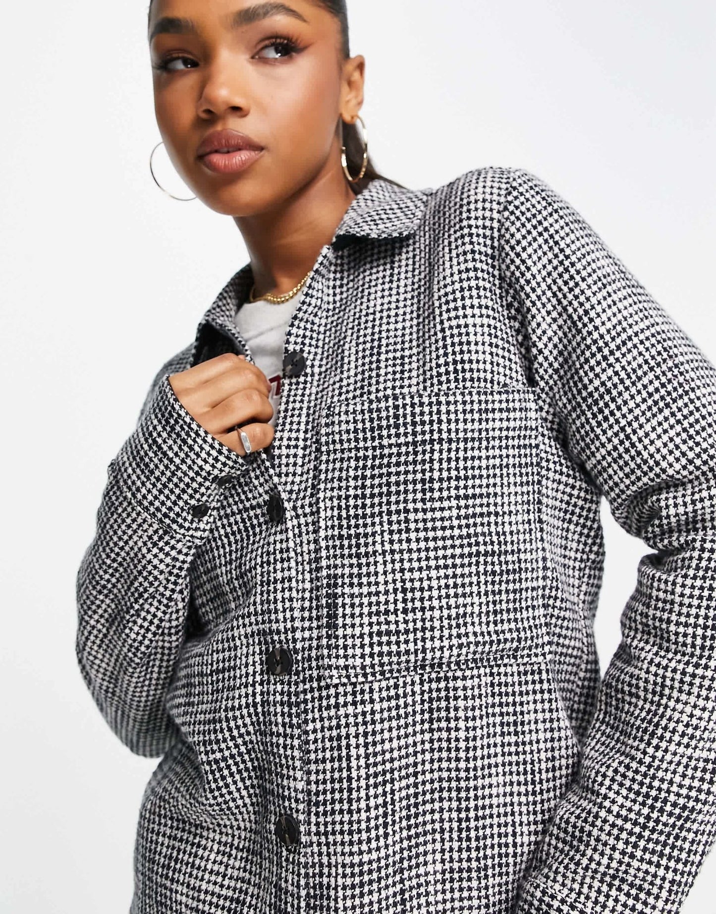 Abercrombie & Fitch long sleeve oversized tweed shirt in grey - ASOS Sample Sale