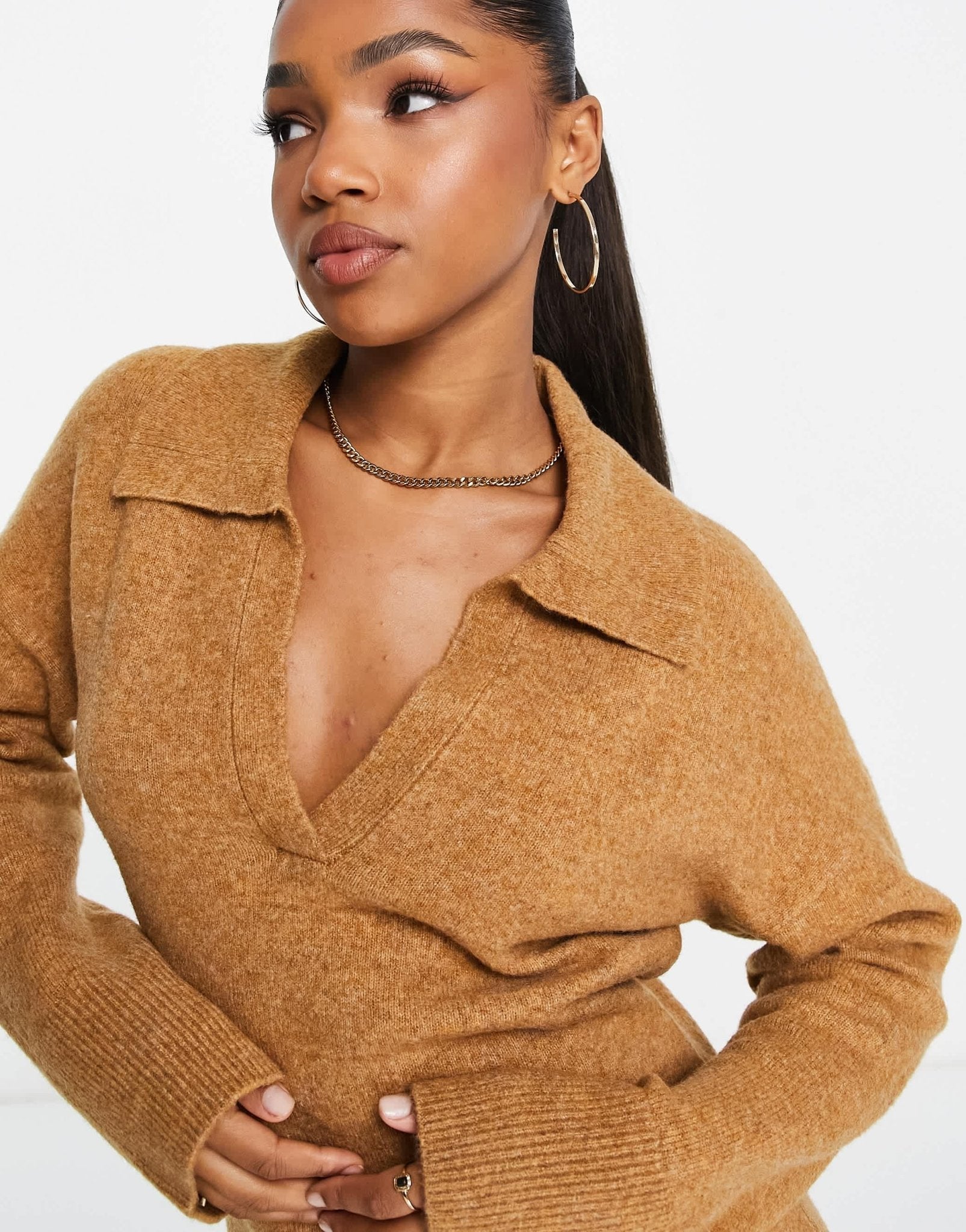 Abercrombie & Fitch long sleeve polo neck mini sweater dress in brown - ASOS Sample Sale