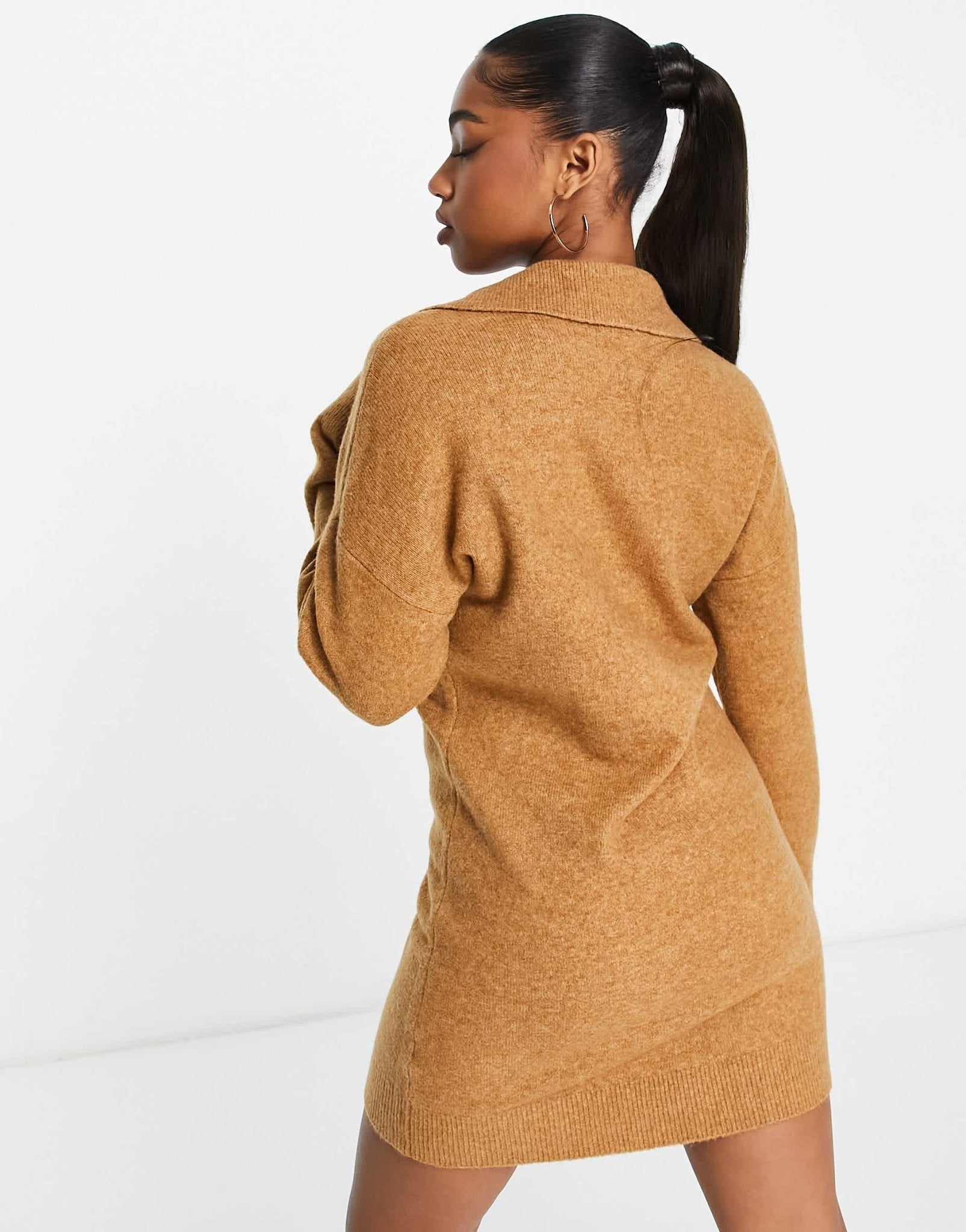 Abercrombie & Fitch long sleeve polo neck mini sweater dress in brown - ASOS Sample Sale