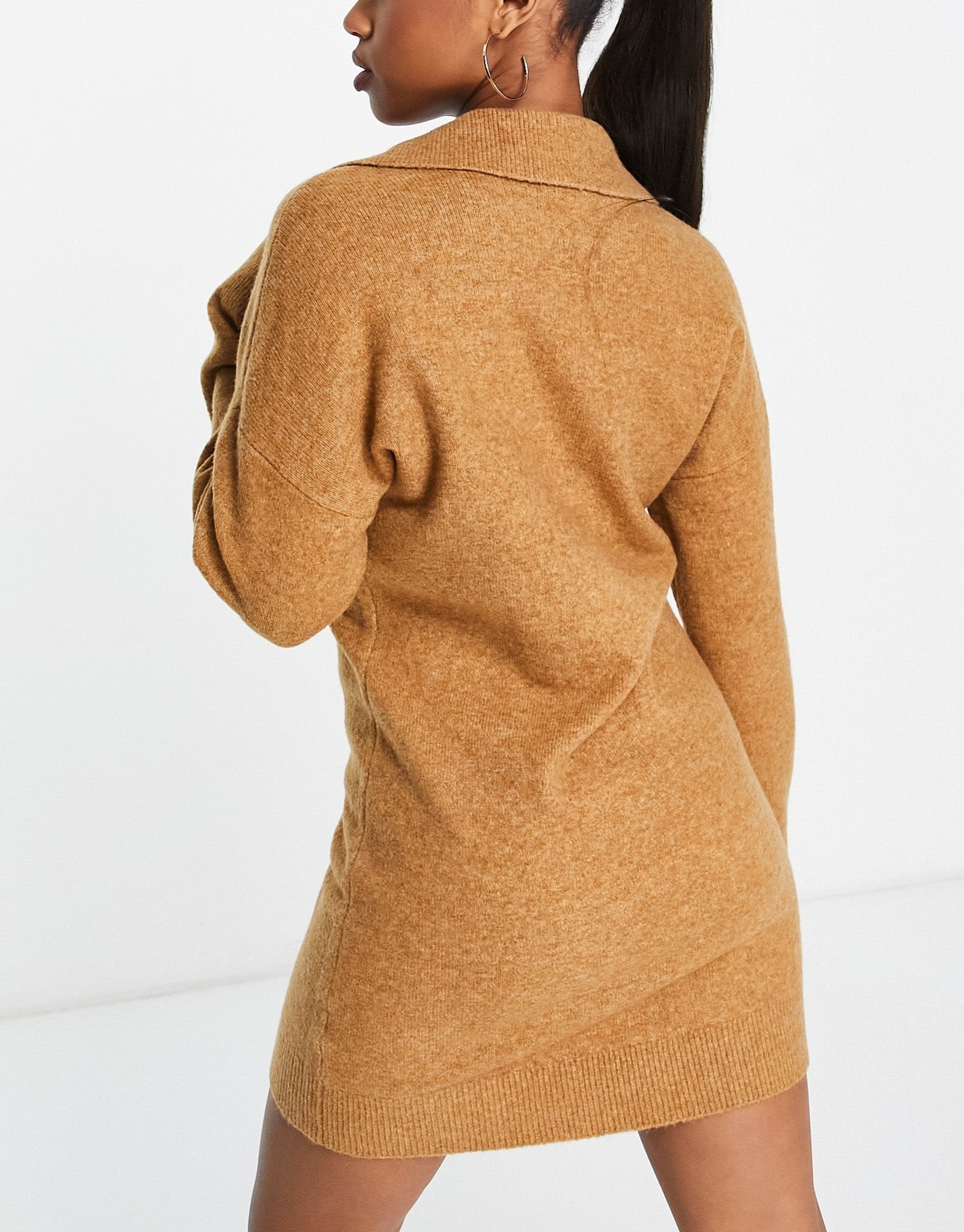 Abercrombie & Fitch long sleeve polo neck mini sweater dress in brown - ASOS Sample Sale