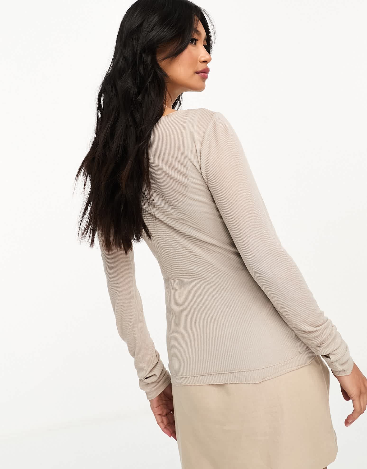 Abercrombie & Fitch long sleeve semi sheer top in beige - ASOS Sample Sale