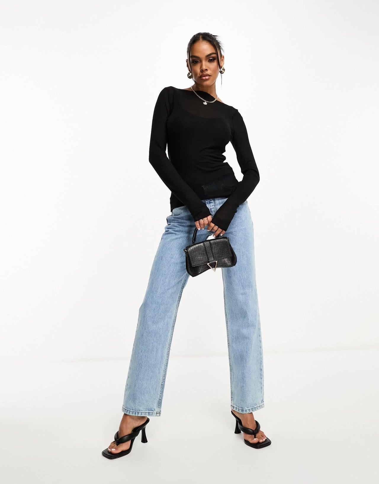 Abercrombie & Fitch long sleeve semi sheer top in black - ASOS Sample Sale