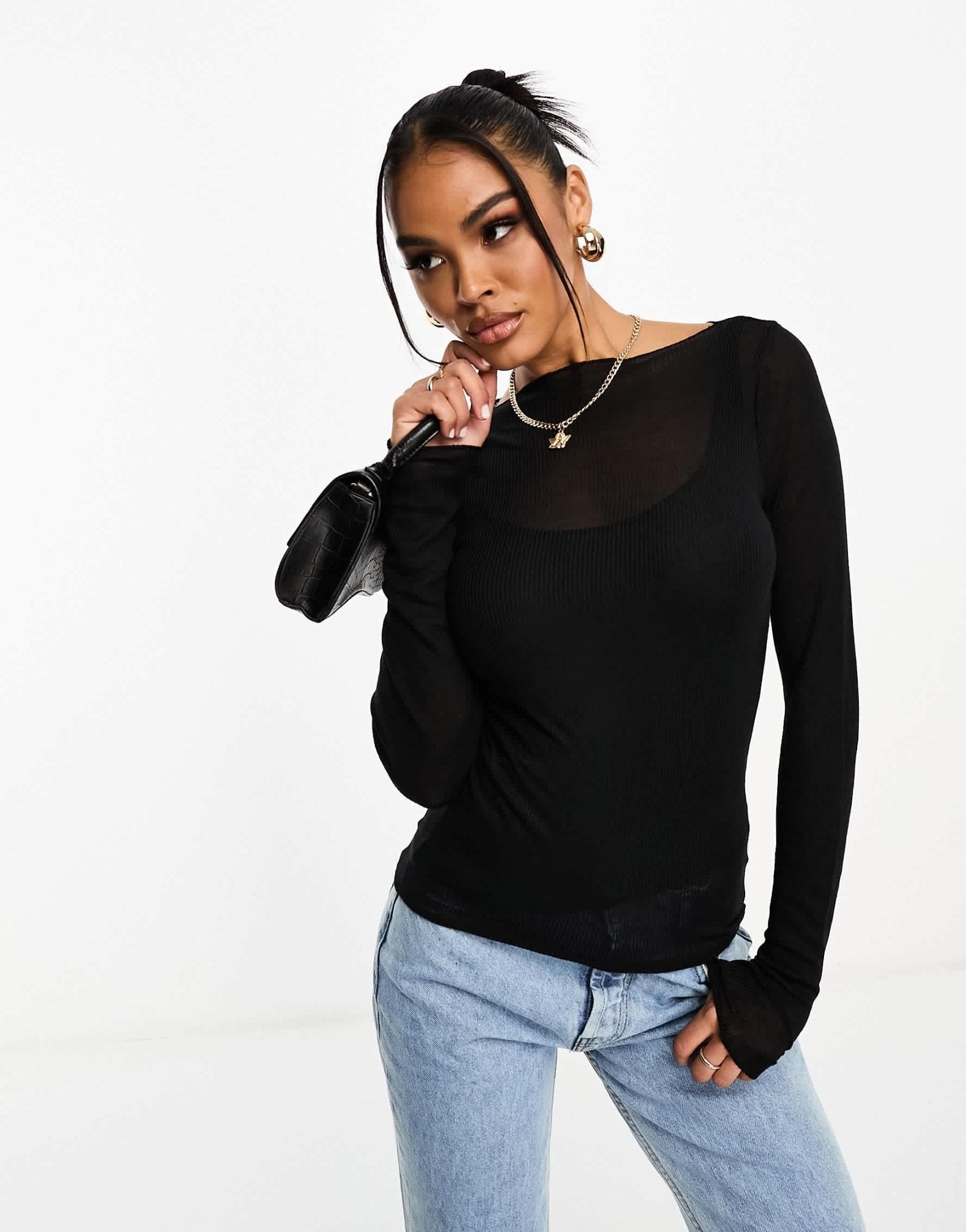 Abercrombie & Fitch long sleeve semi sheer top in black - ASOS Sample Sale