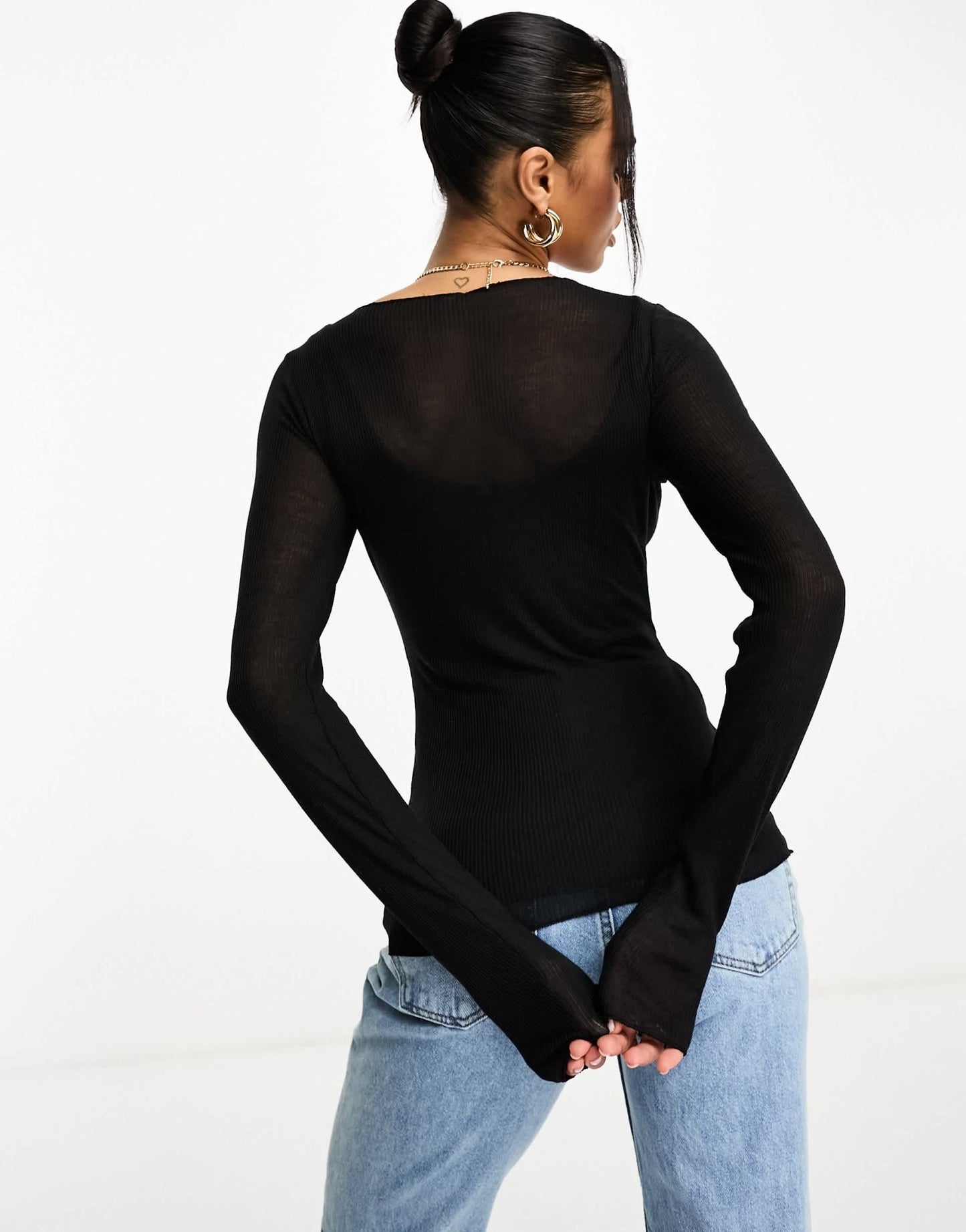 Abercrombie & Fitch long sleeve semi sheer top in black - ASOS Sample Sale