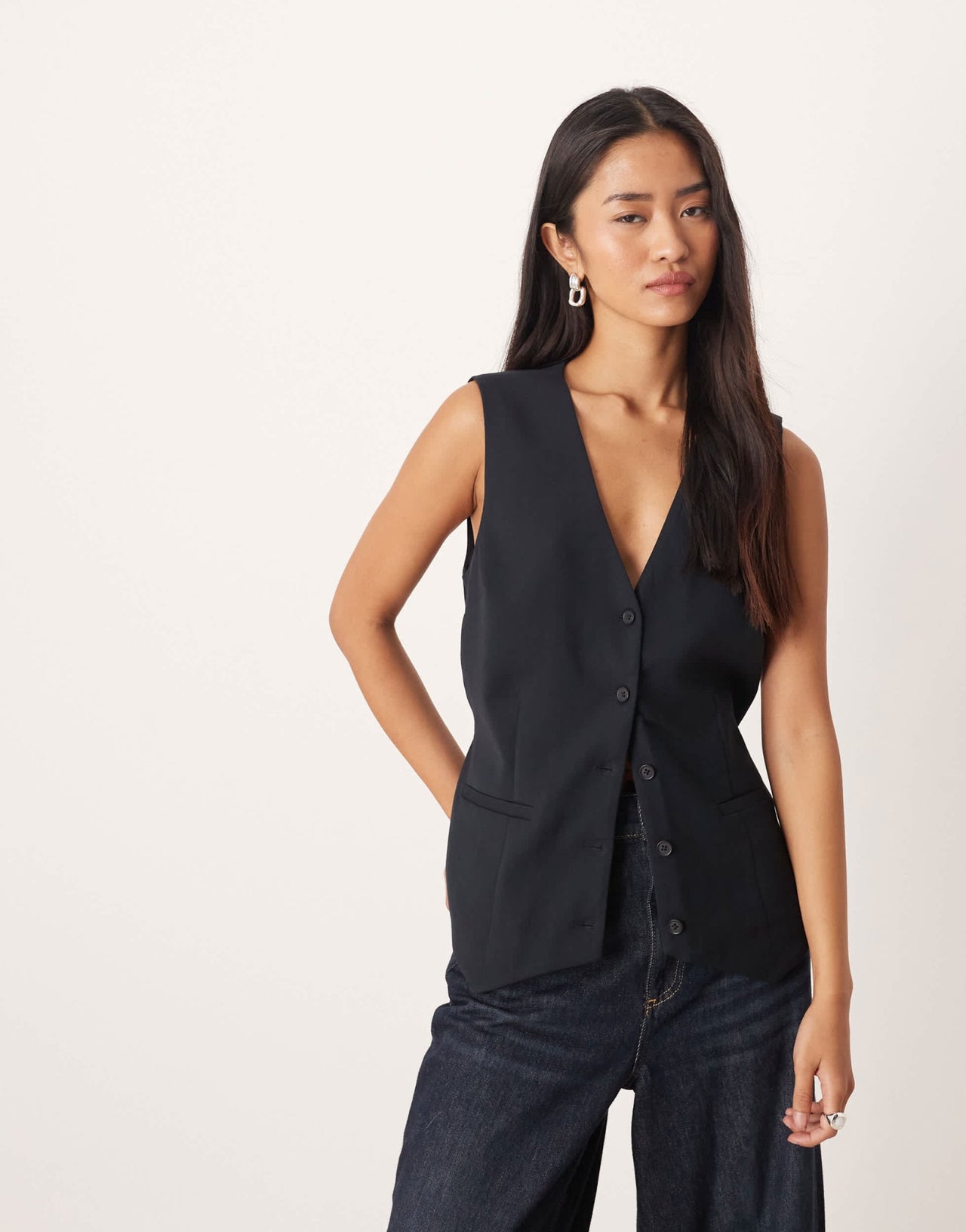 Abercrombie & Fitch low neckline waistcoat in black - ASOS Sample Sale