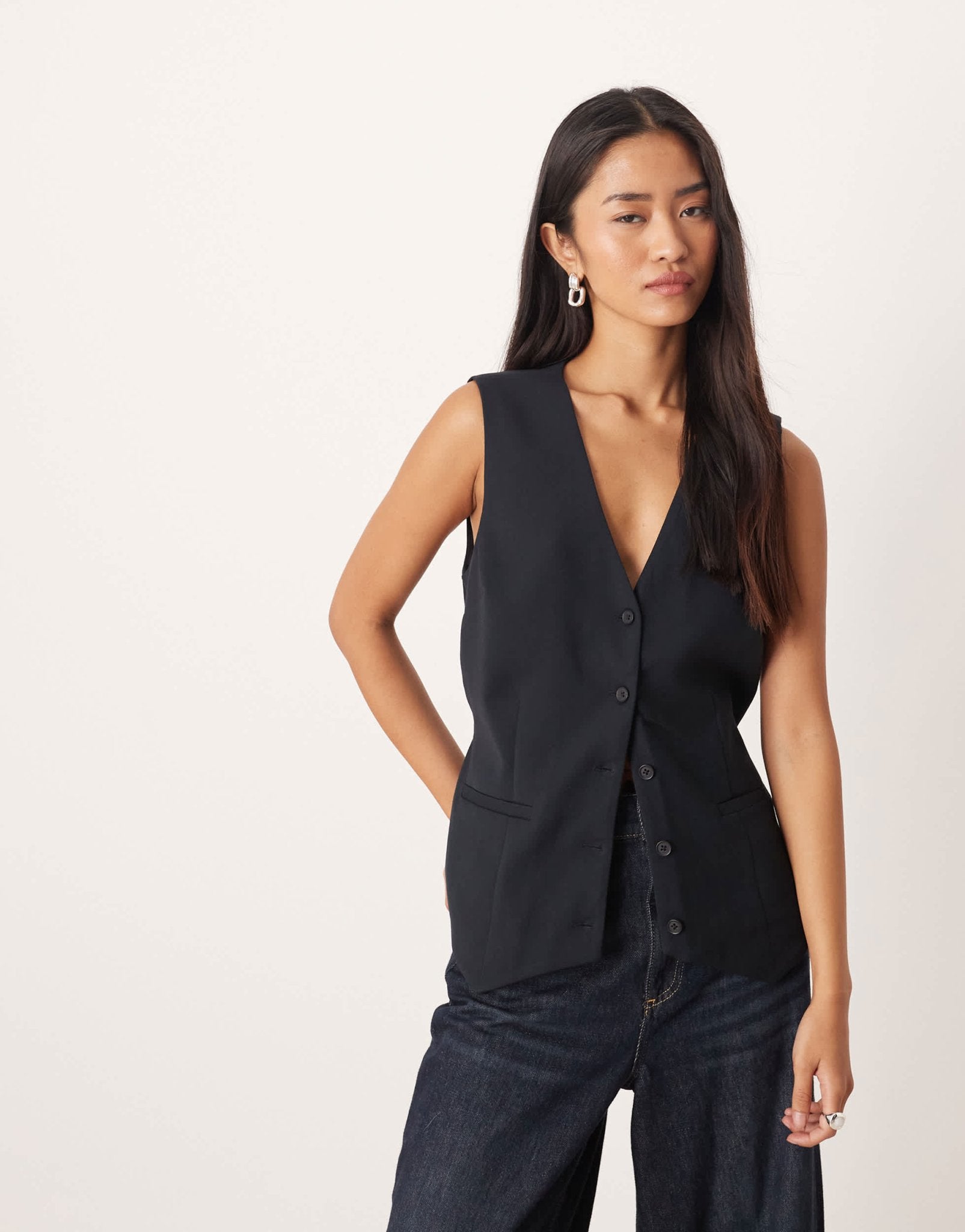 Abercrombie & Fitch low neckline waistcoat in black - ASOS Sample Sale