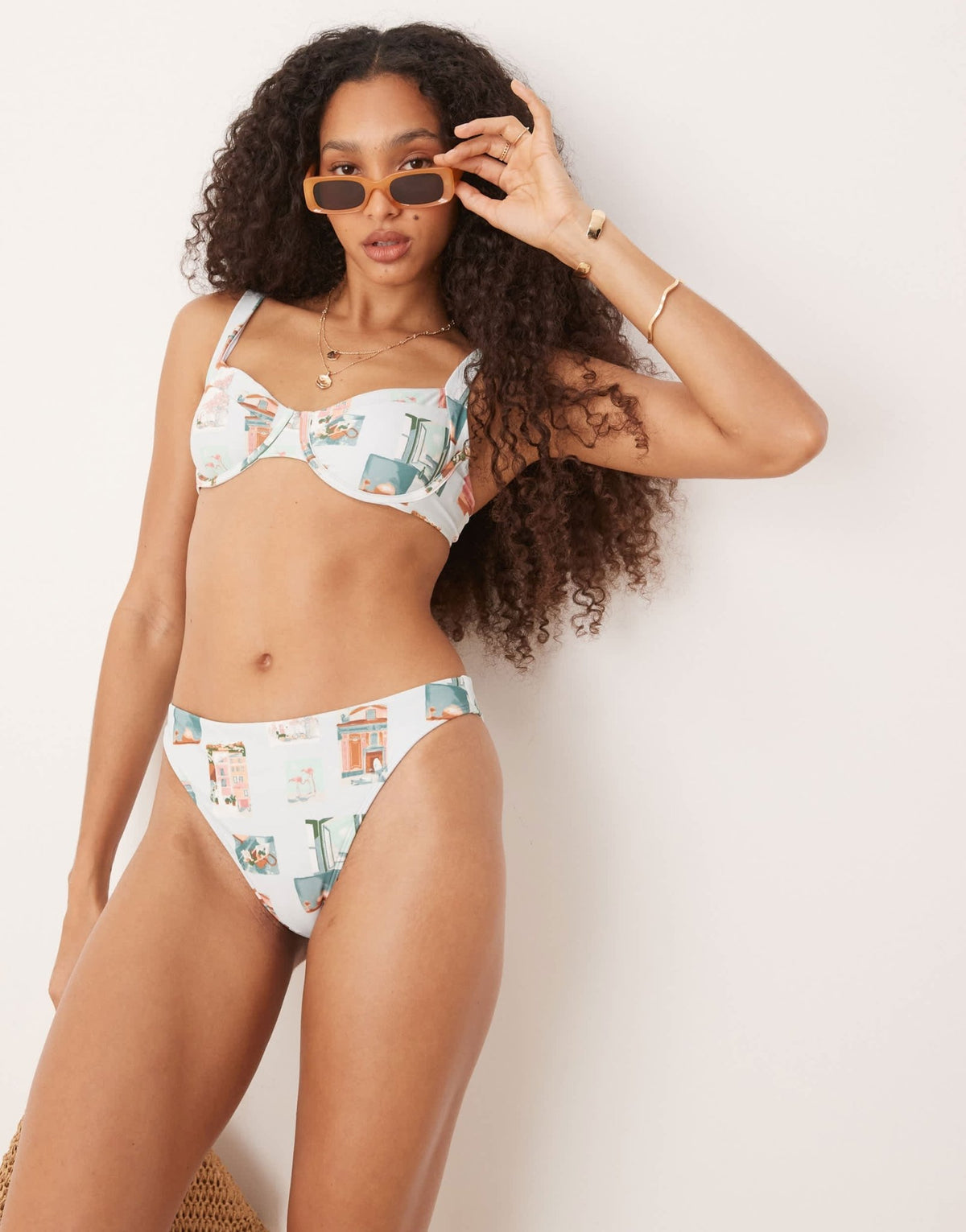 Abercrombie & Fitch mid rise bikini bottom co-ord in postcard print - ASOS Sample Sale