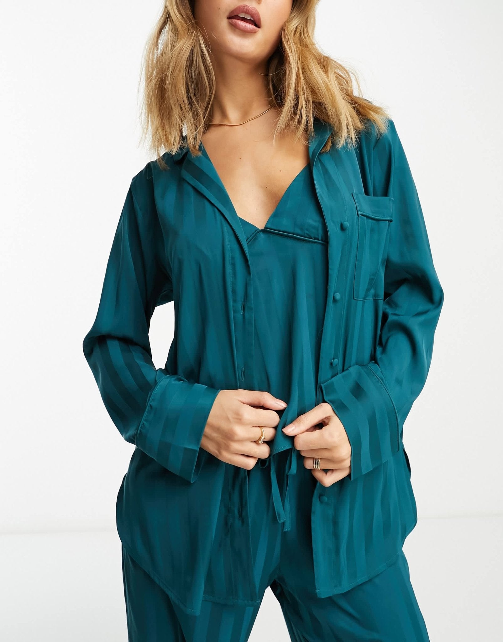 Abercrombie & Fitch mix & match satin button through pyjama top in teal - ASOS Sample Sale