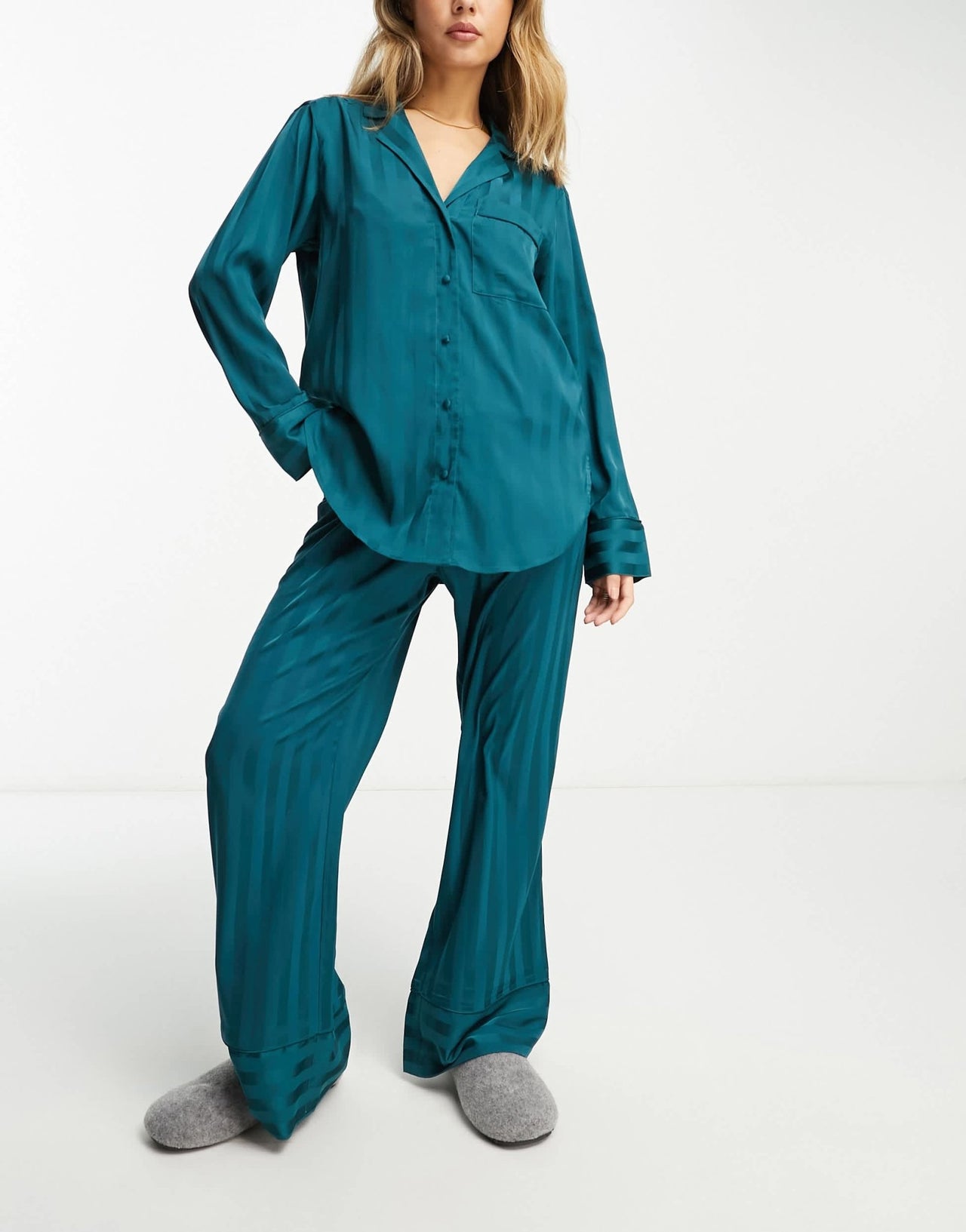 Abercrombie & Fitch mix & match satin button through pyjama top in teal - ASOS Sample Sale