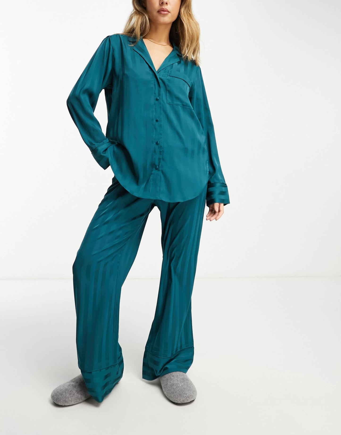 Abercrombie & Fitch mix & match satin button through pyjama top in teal - ASOS Sample Sale