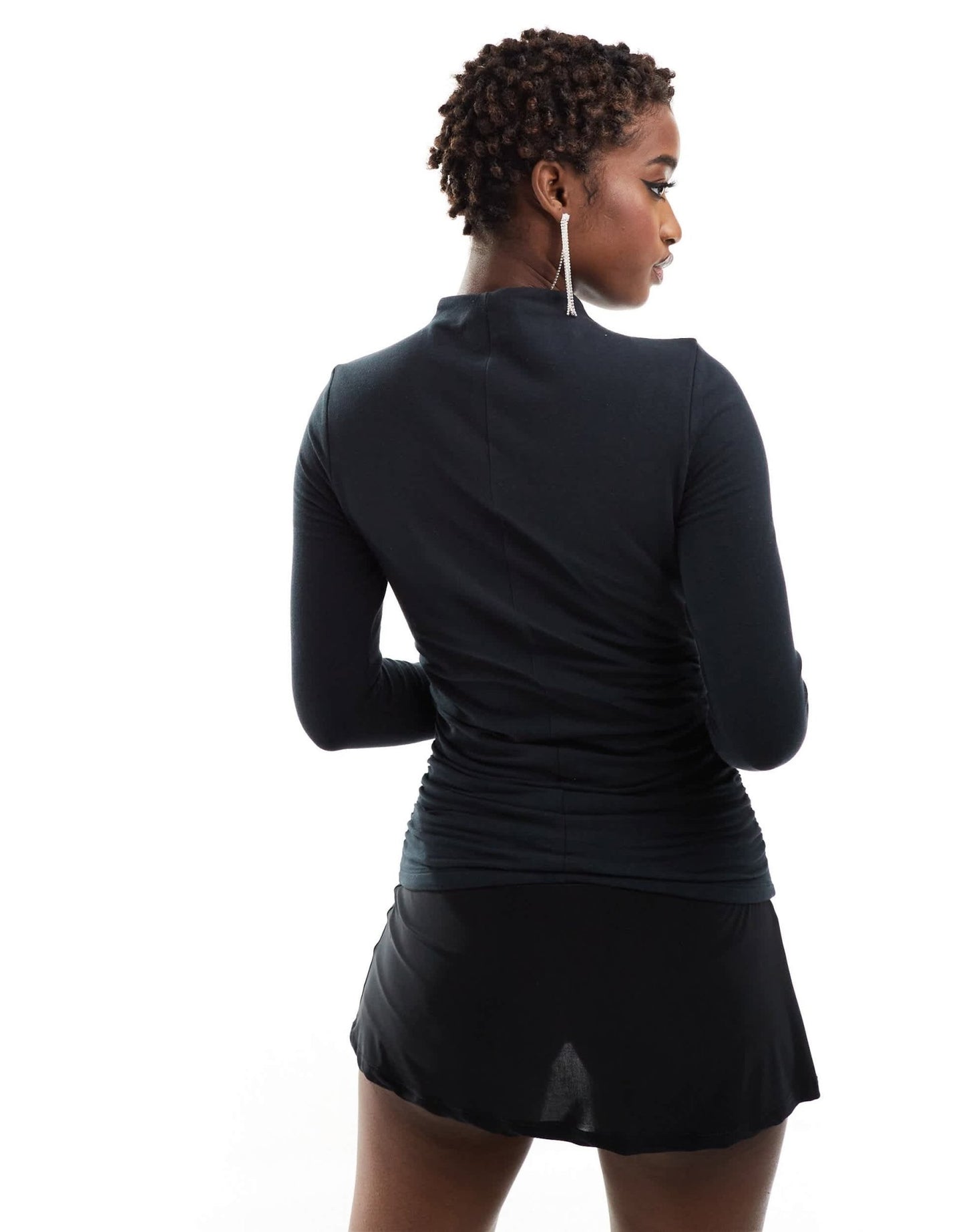 Abercrombie & Fitch mock neck long sleeve top in black with side ruching - ASOS Sample Sale