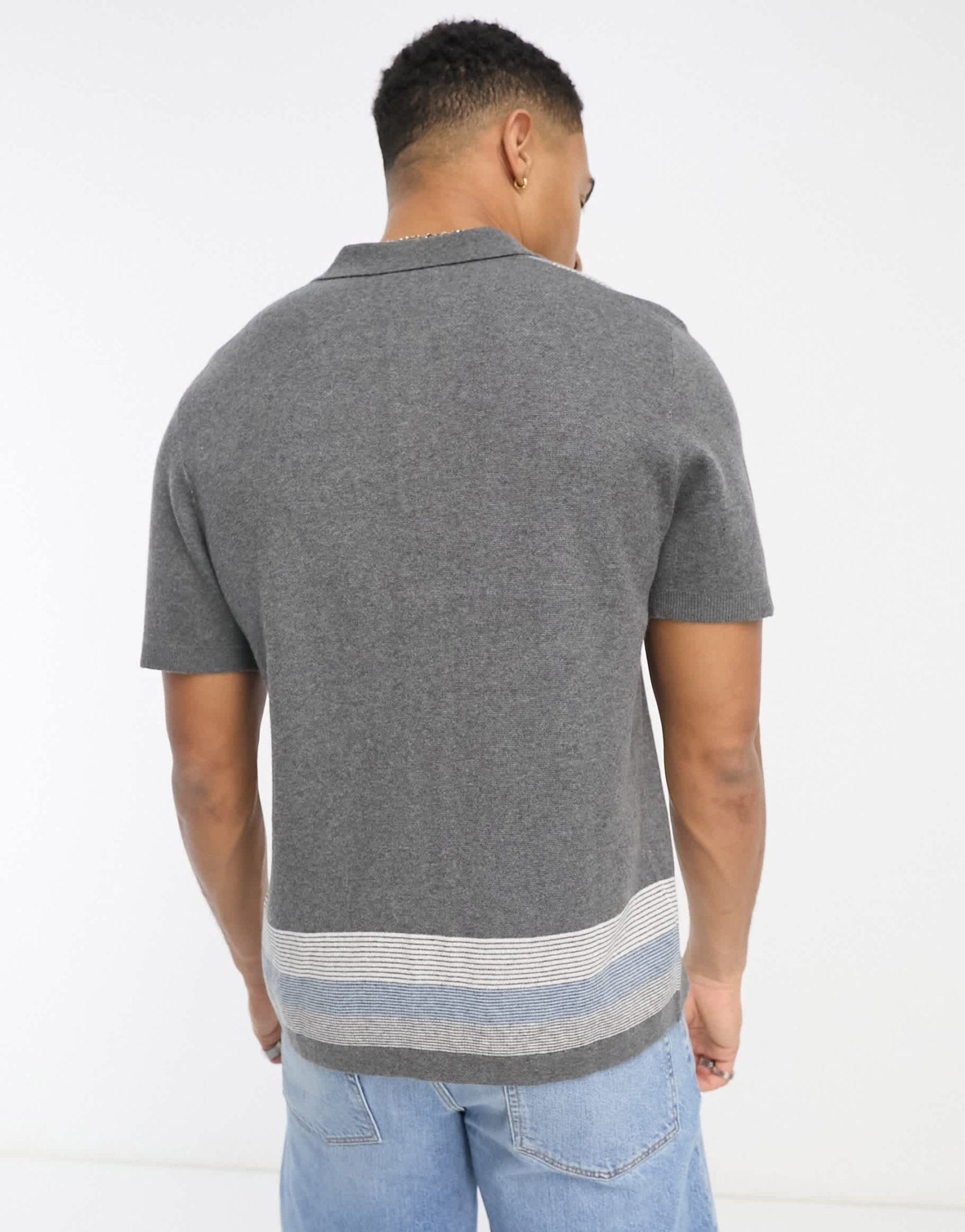Abercrombie & Fitch modern classic pattern border buttonthrough knit polo in grey - ASOS Sample Sale