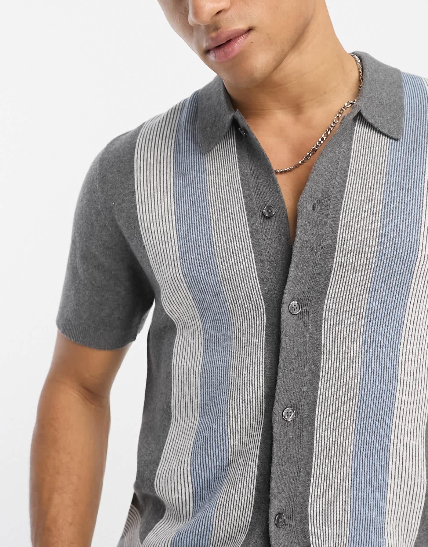 Abercrombie & Fitch modern classic pattern border buttonthrough knit polo in grey - ASOS Sample Sale