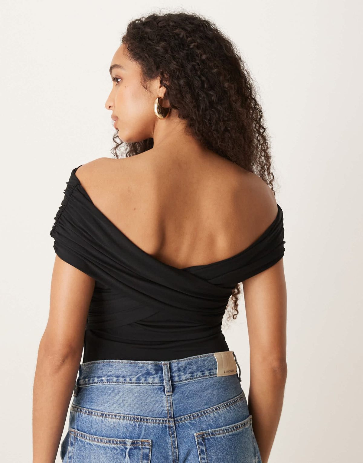 Abercrombie & Fitch off shoulder asymetric wrap bodysuit in black - ASOS Sample Sale