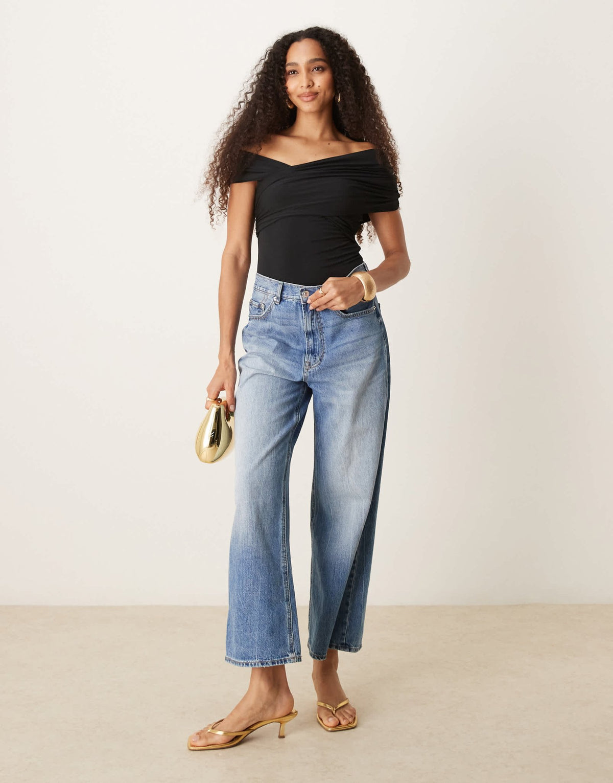 Abercrombie & Fitch off shoulder asymetric wrap bodysuit in black - ASOS Sample Sale