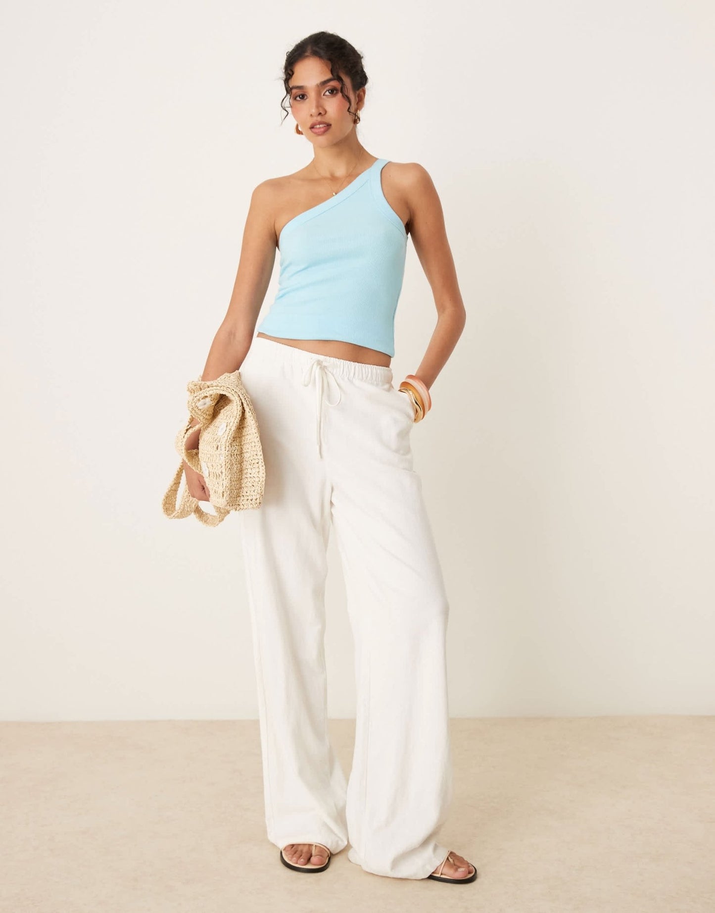 Abercrombie & Fitch one shoulder asymetric ribbed tank top in blue - ASOS Sample Sale